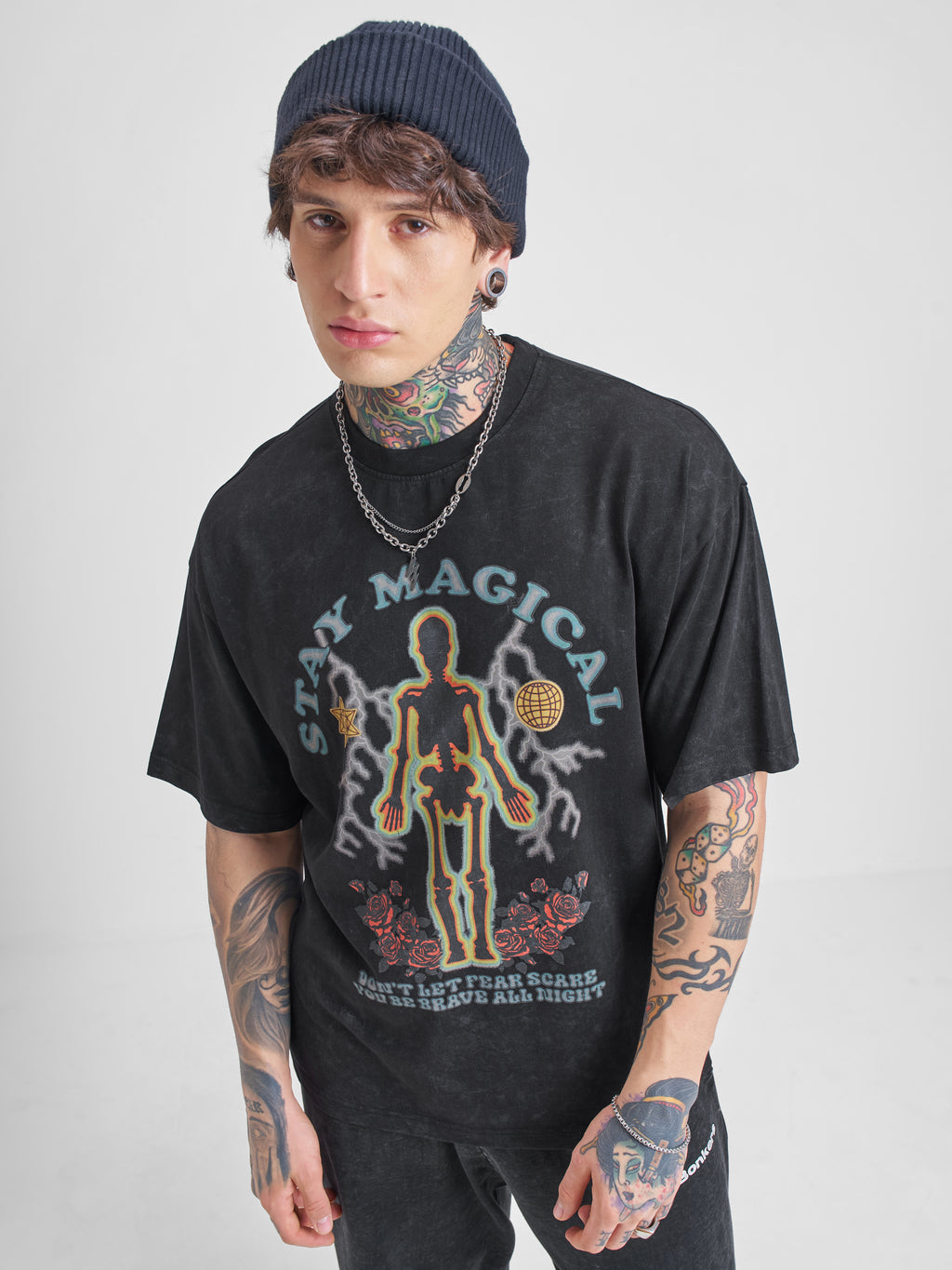 Highlander Men Black Printed Round Neck Oversized Fit T-Shirt - Black - Image 1