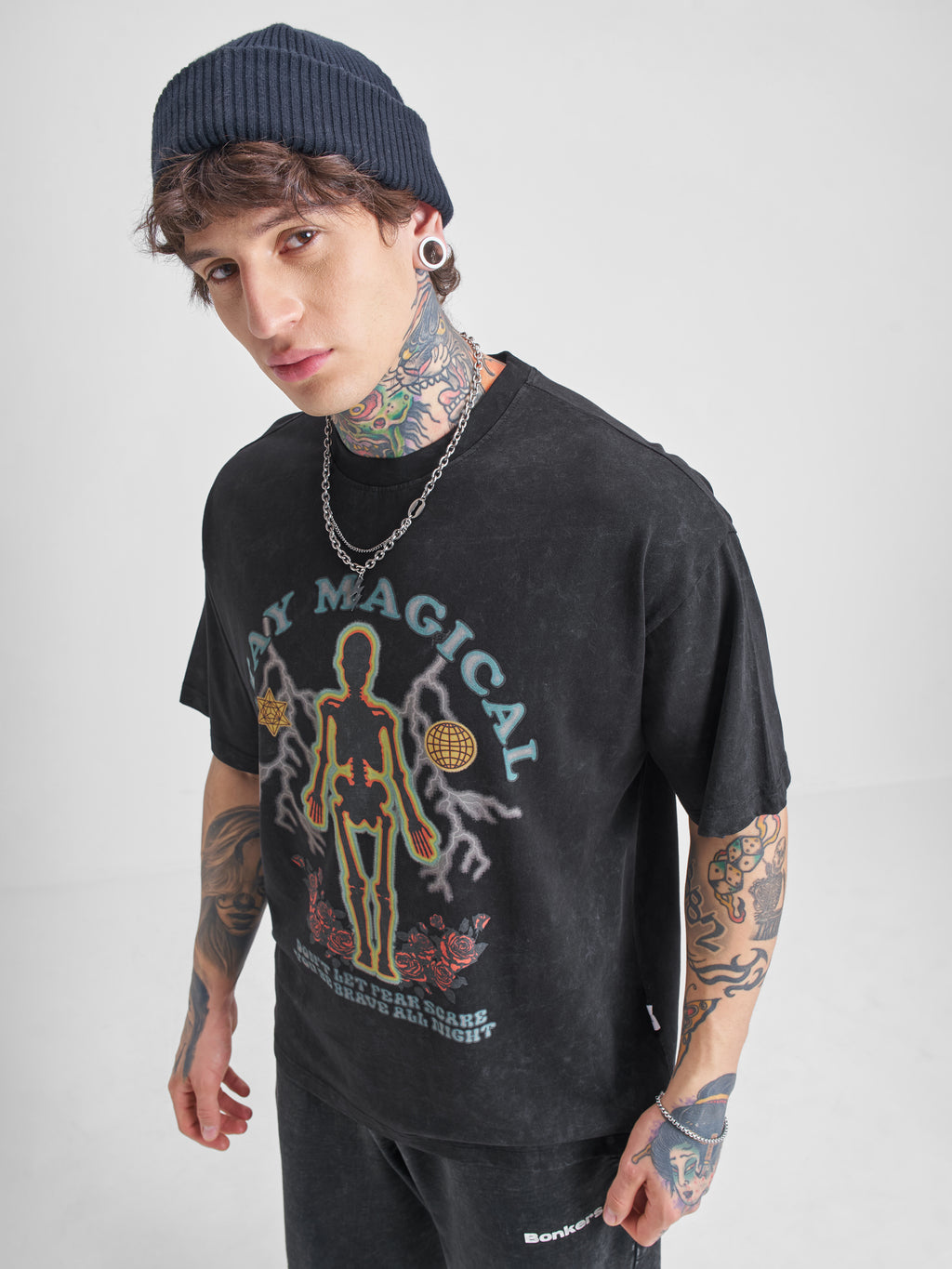 Highlander Men Black Printed Round Neck Oversized Fit T-Shirt - Black - Image 4