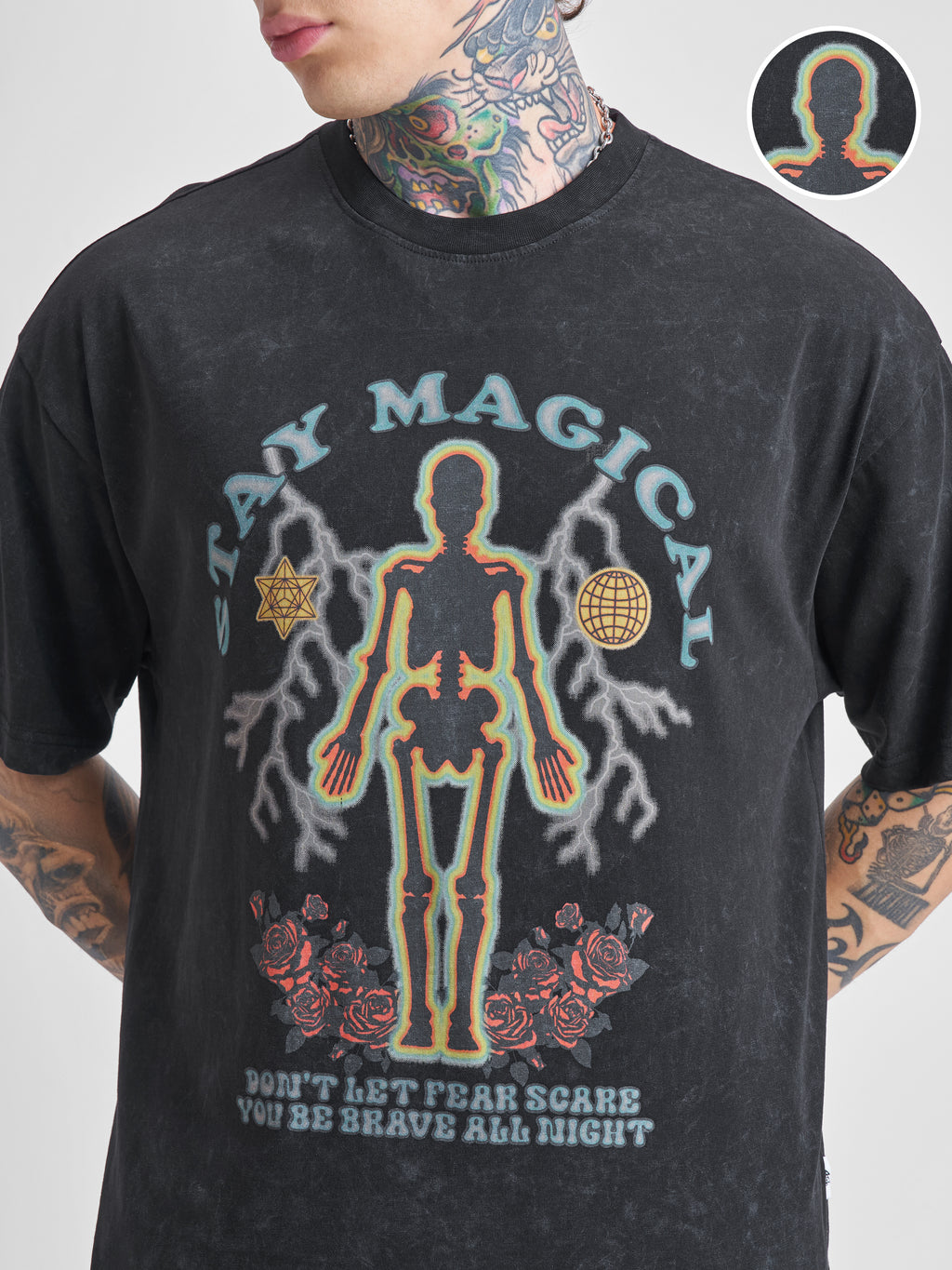 Highlander Men Black Printed Round Neck Oversized Fit T-Shirt - Black - Image 5