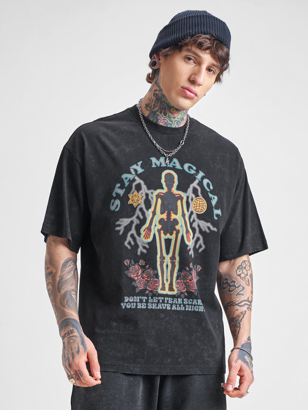 Highlander Men Black Printed Round Neck Oversized Fit T-Shirt - Black - Image 6