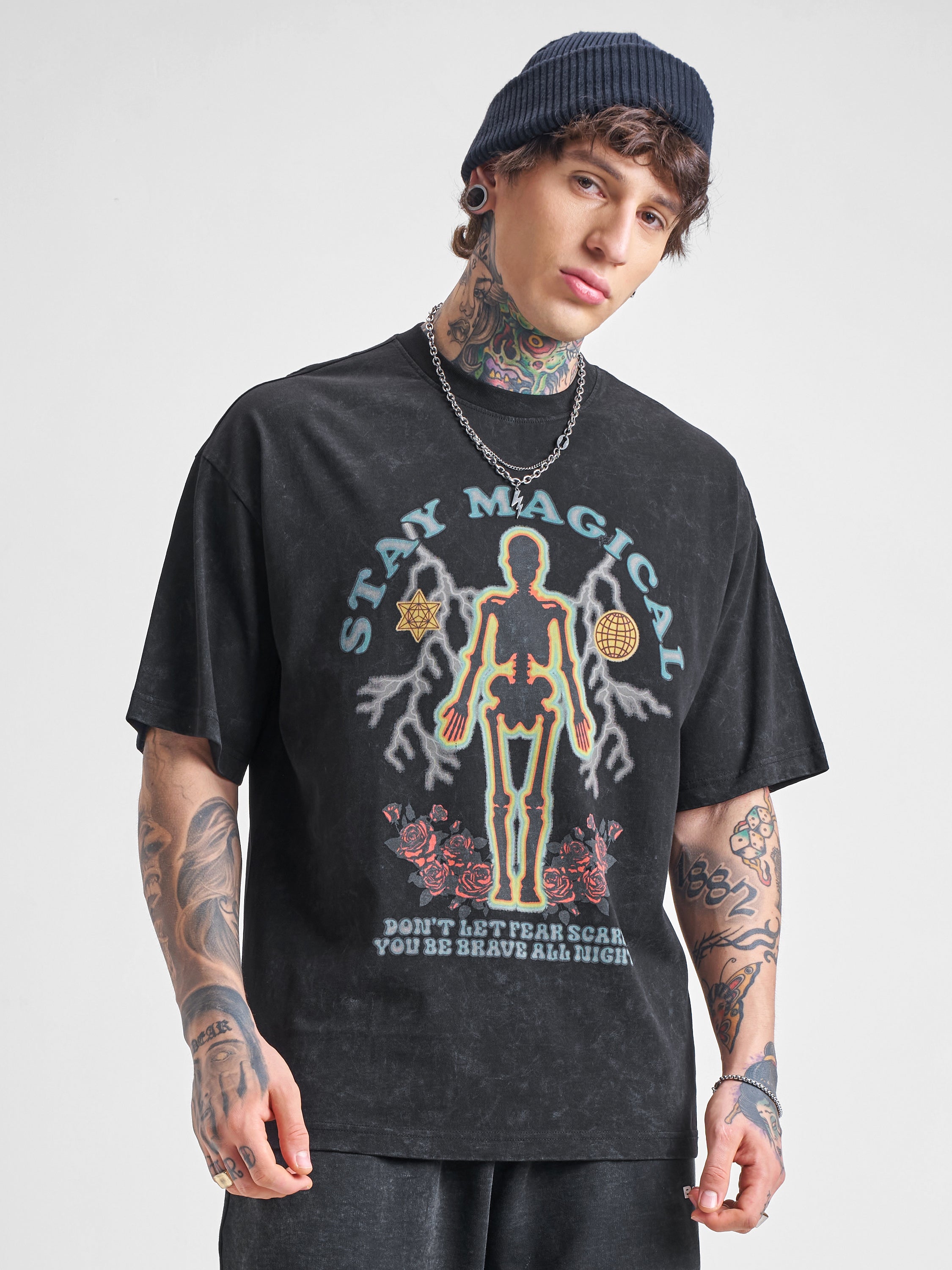 Highlander Men Black Printed Round Neck Oversized Fit T-Shirt - Black - Image 6