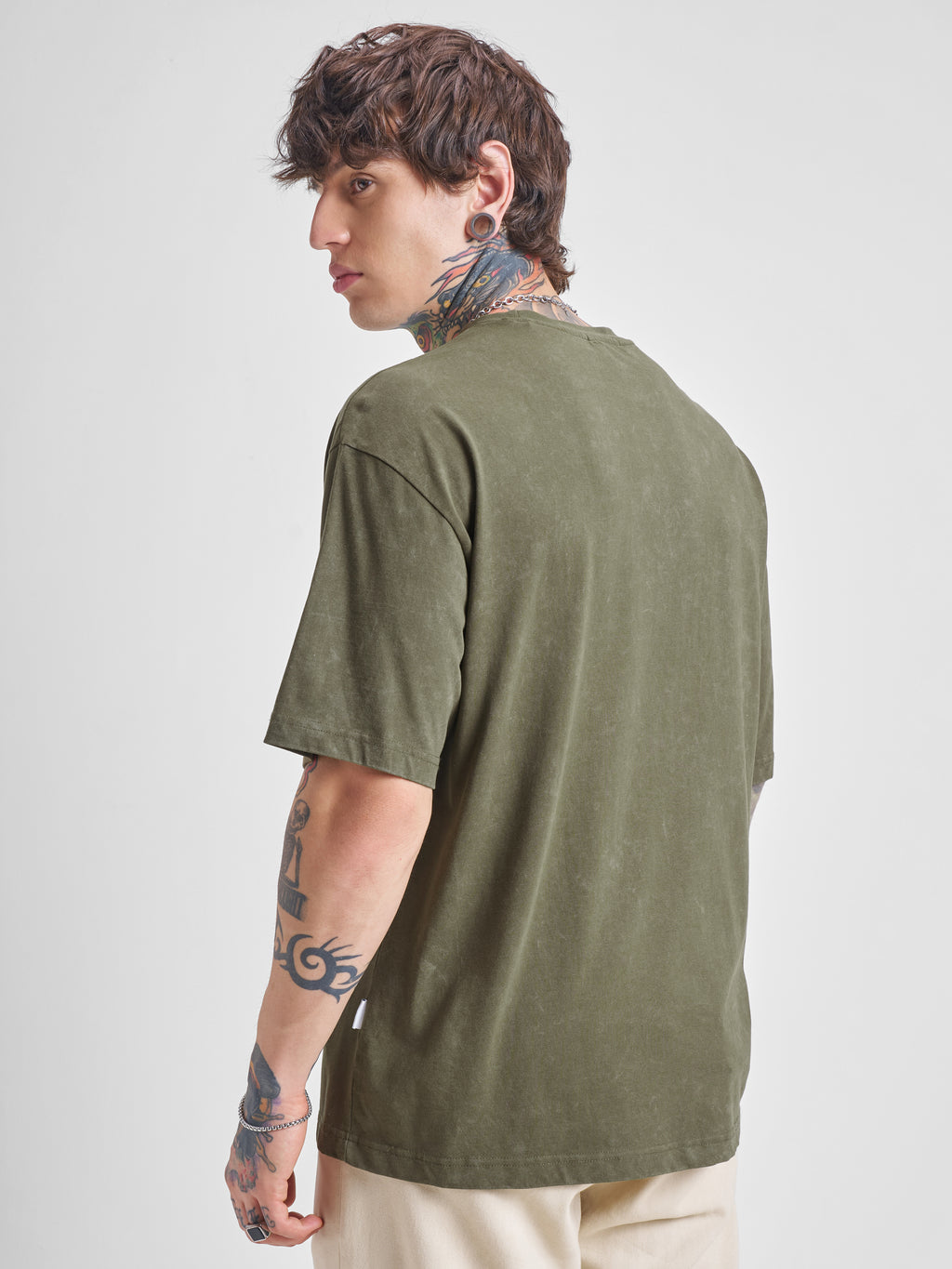Highlander Men Olive Printed Round Neck Oversized Fit T-Shirt - Olive - Image 3