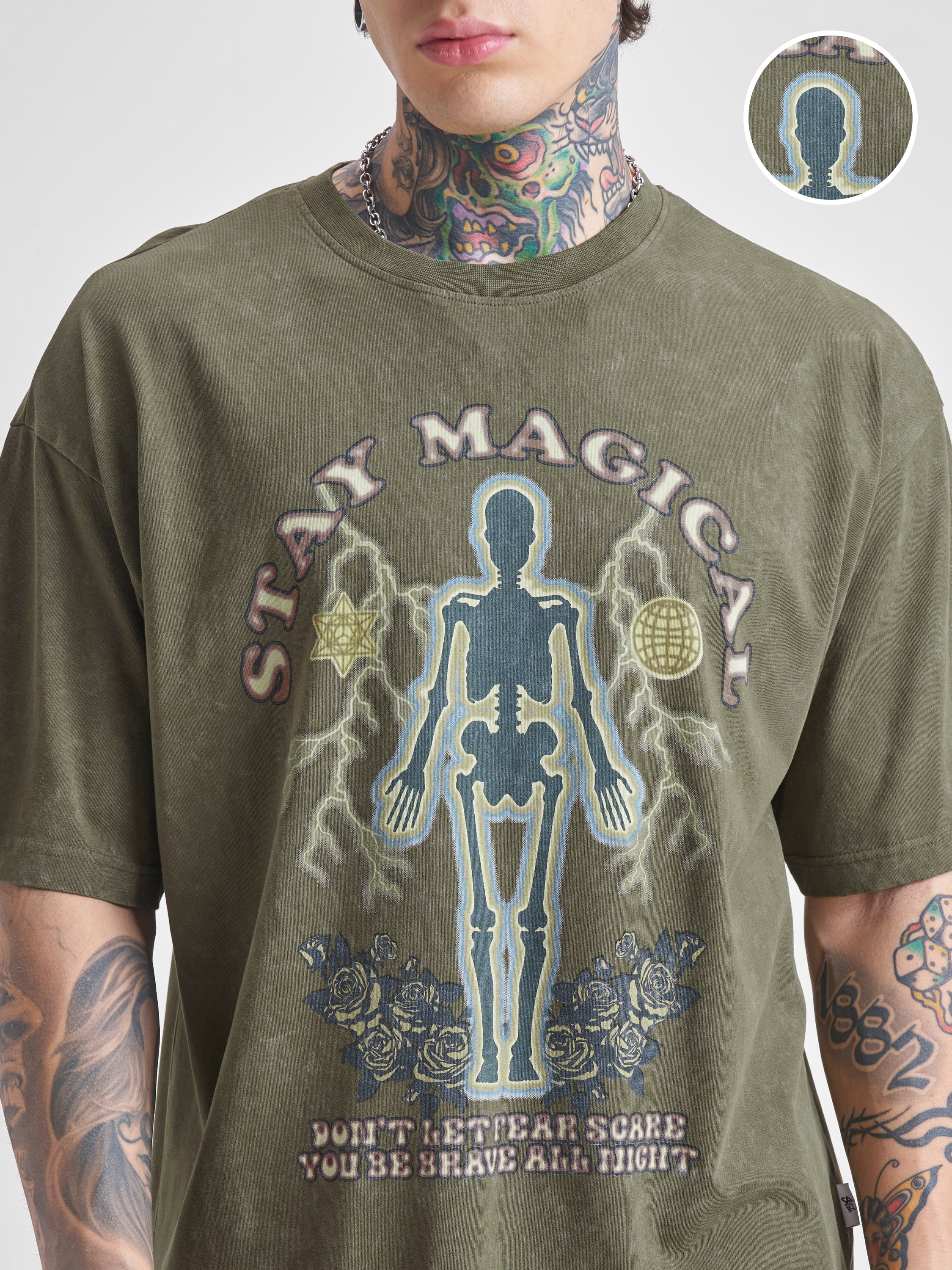 Highlander Men Olive Printed Round Neck Oversized Fit T-Shirt - Olive - Image 5