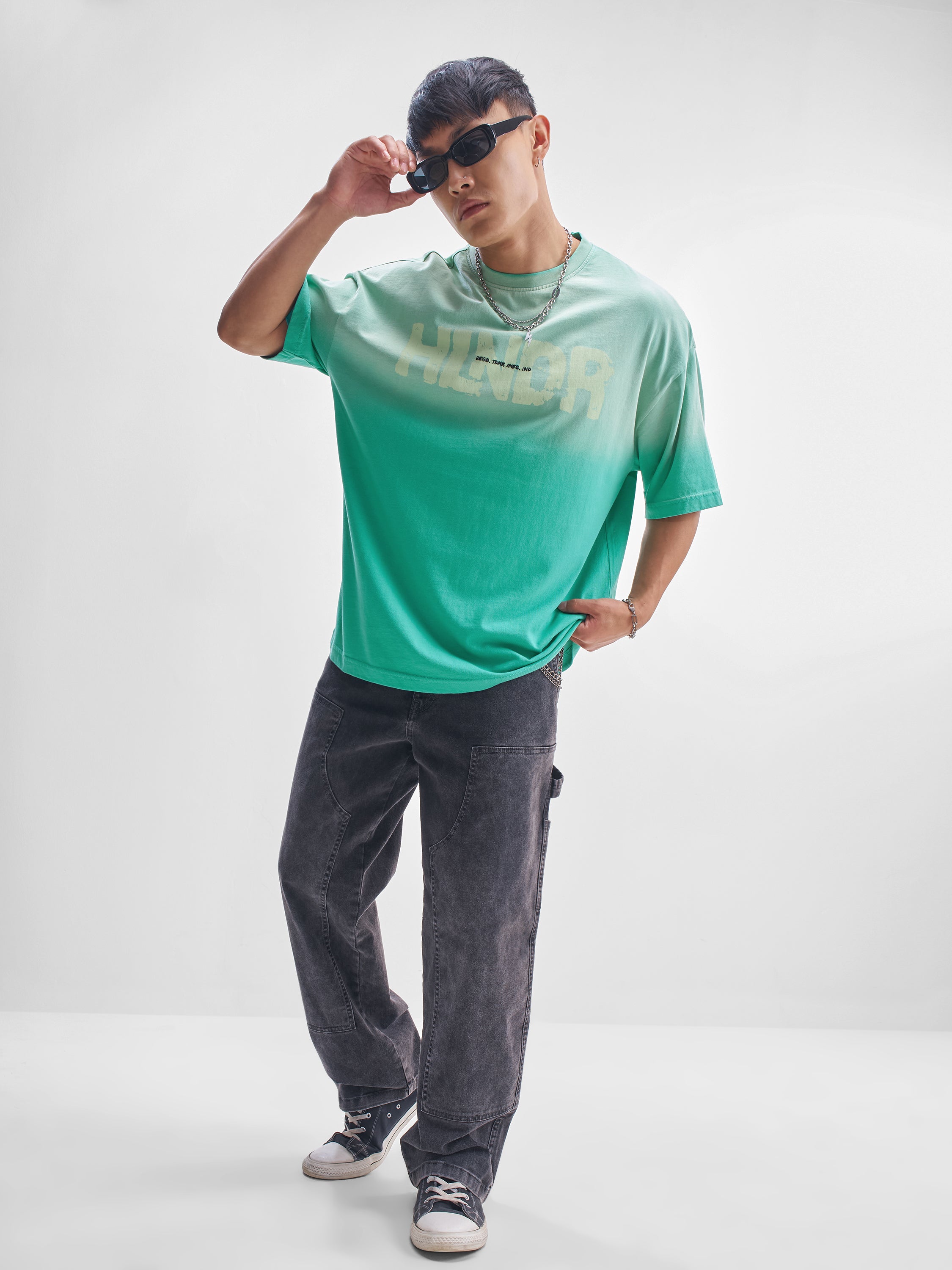 Highlander Men Turquoise Printed Round Neck Oversized Fit T-Shirt - Turquoise - Image 2