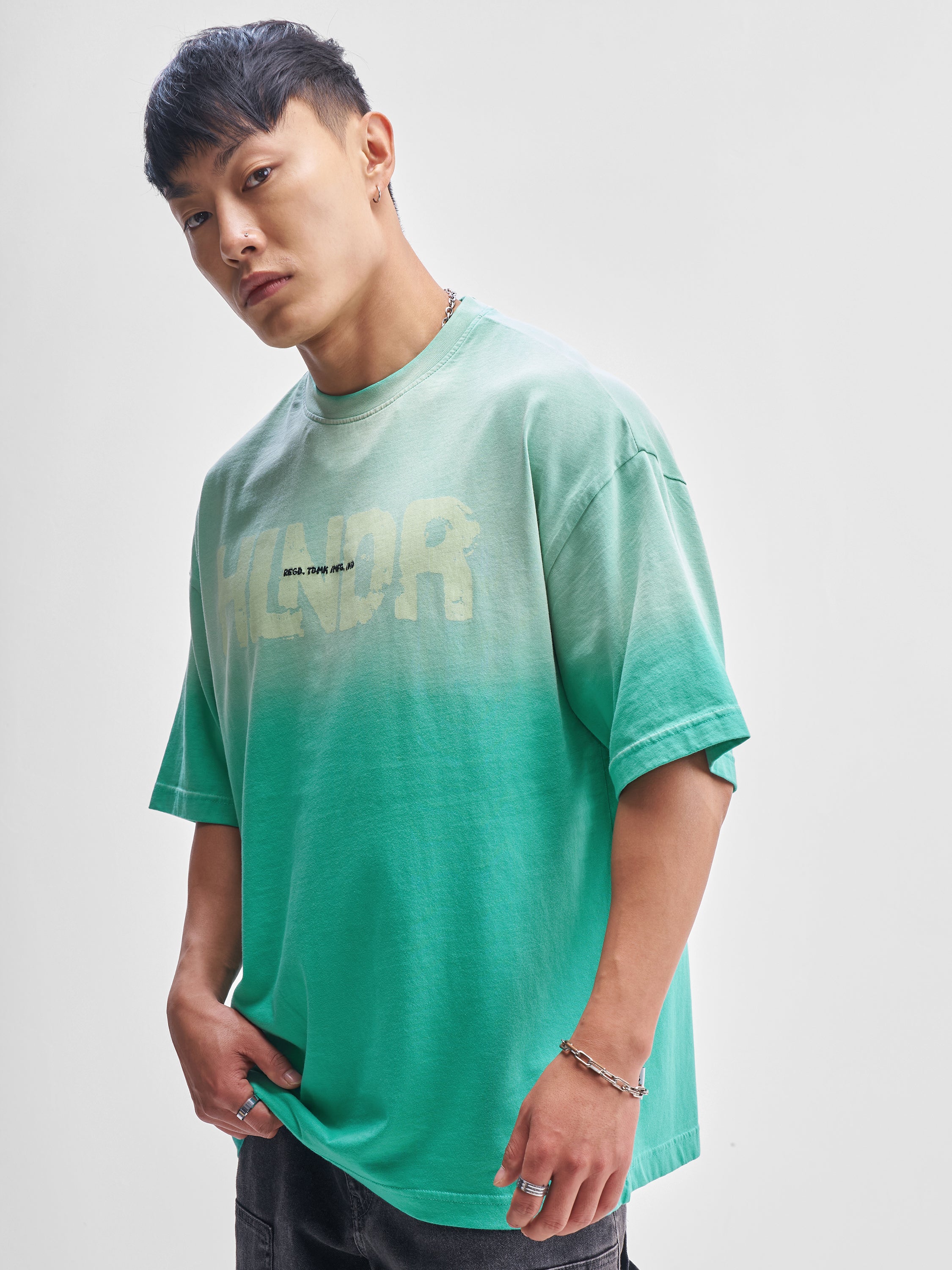 Highlander Men Turquoise Printed Round Neck Oversized Fit T-Shirt - Turquoise - Image 4