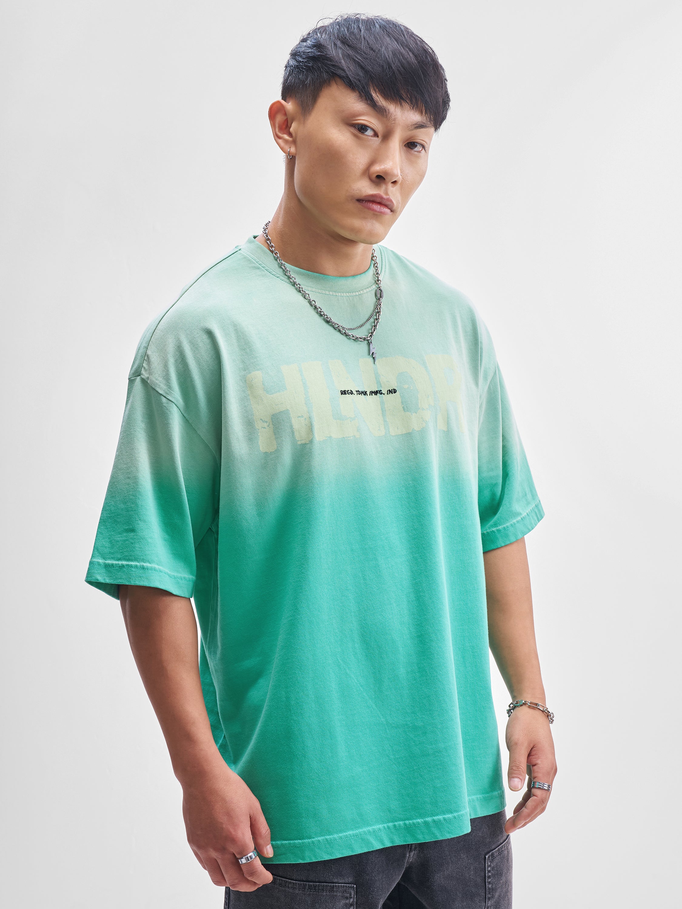 Highlander Men Turquoise Printed Round Neck Oversized Fit T-Shirt - Turquoise - Image 6