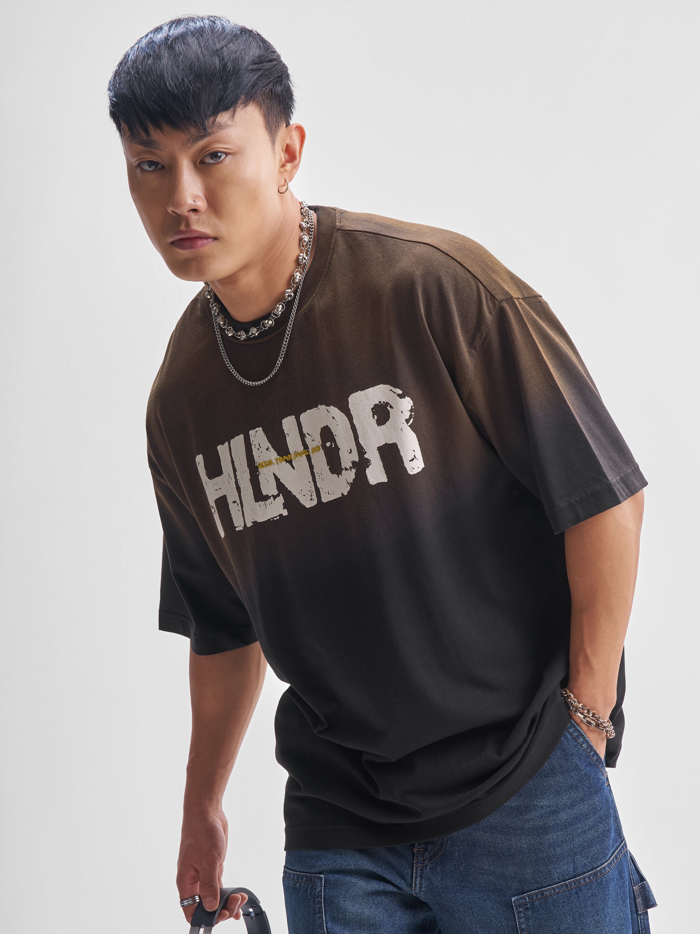 Highlander Men Black Printed Round Neck Oversized Fit T-Shirt - Black - Image 1