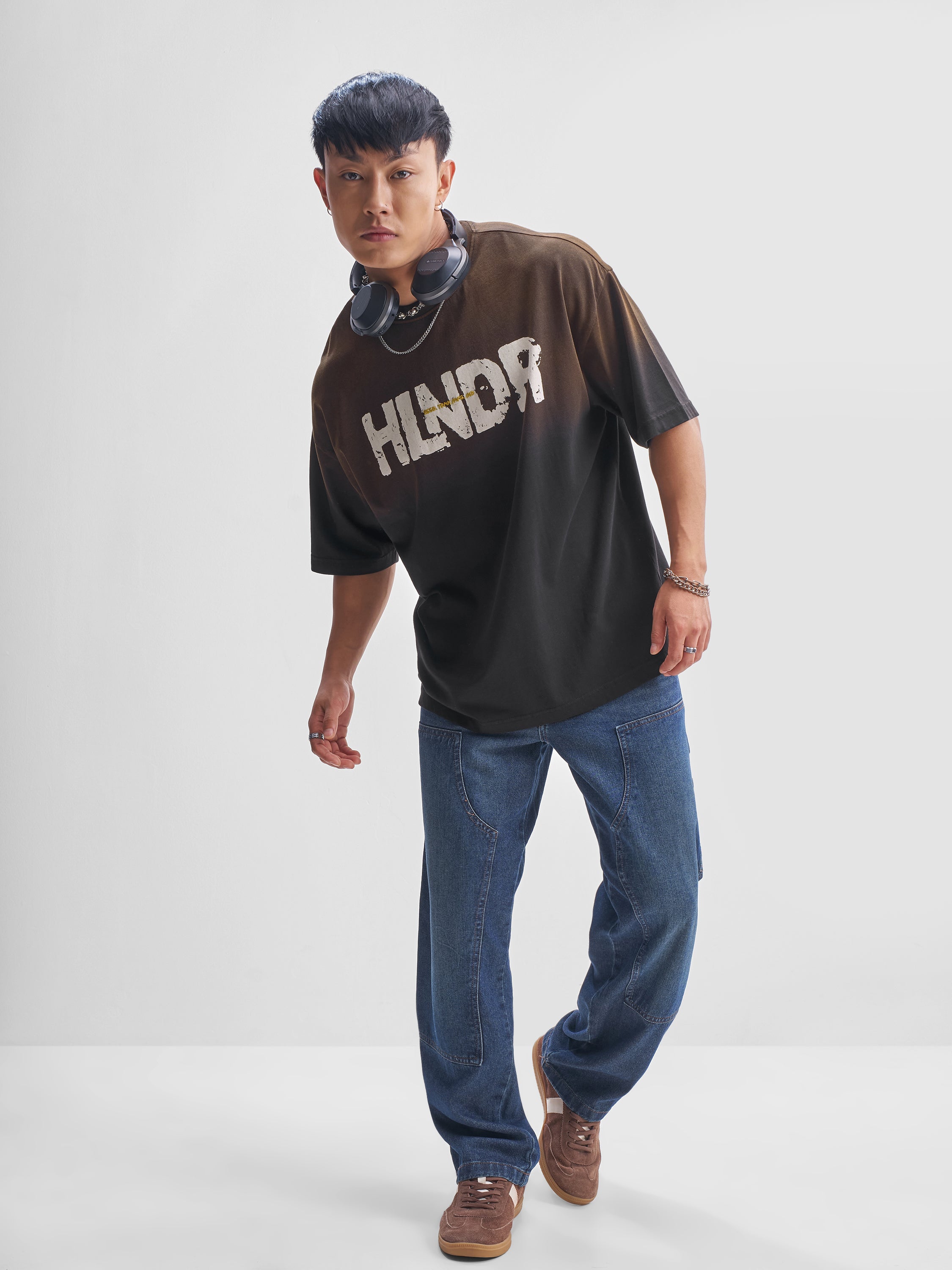 Highlander Men Black Printed Round Neck Oversized Fit T-Shirt - Black - Image 2