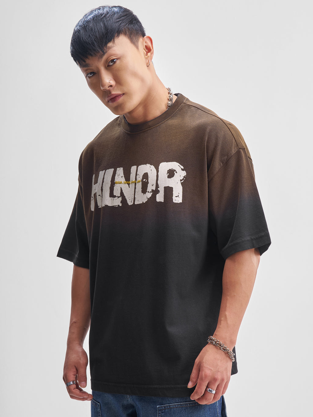Highlander Men Black Printed Round Neck Oversized Fit T-Shirt - Black - Image 4