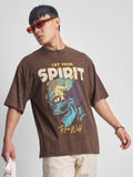 Highlander Men Brown Printed Round Neck Oversized Fit T-Shirt - Brown - Image 1