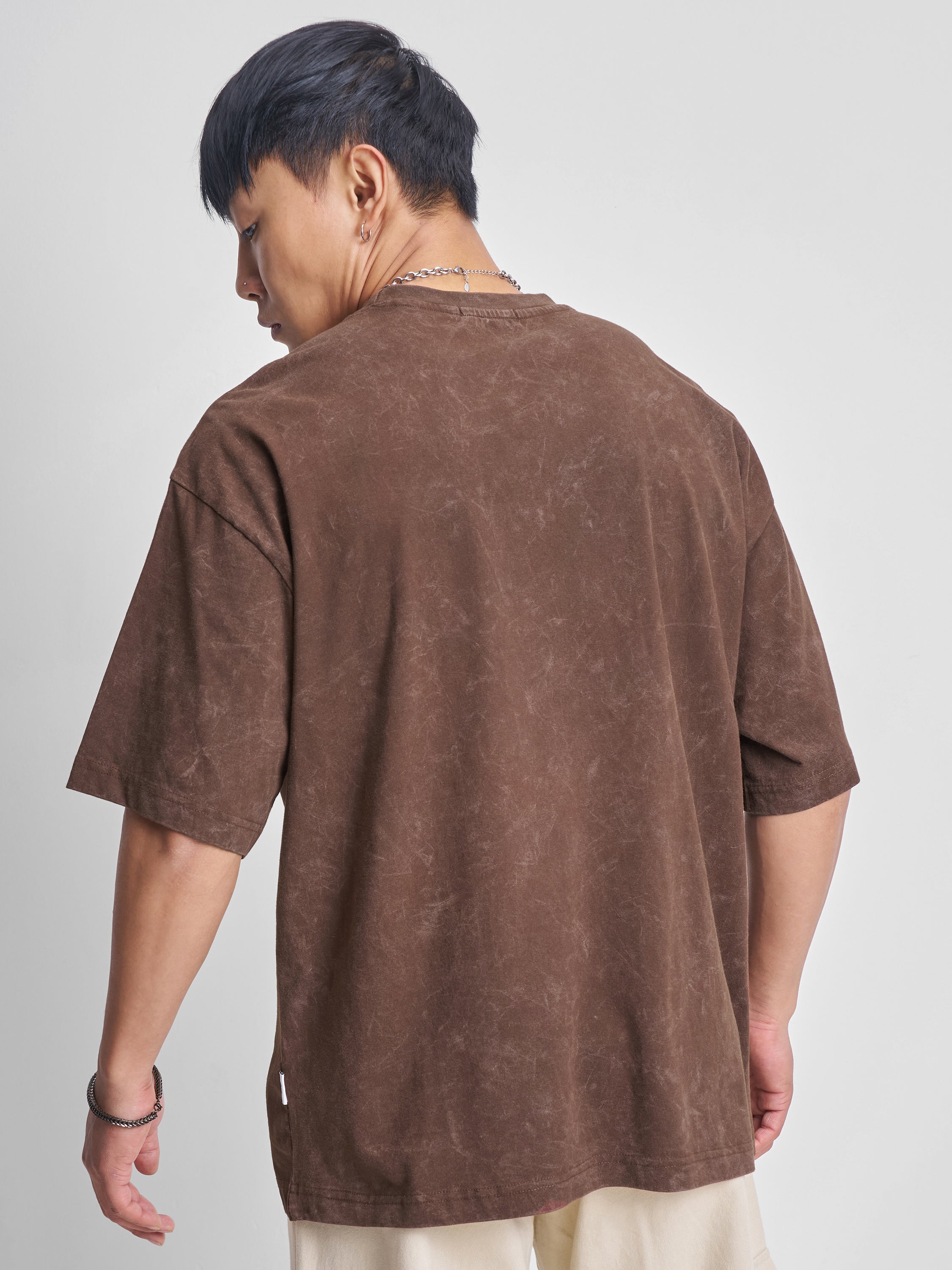 Highlander Men Brown Printed Round Neck Oversized Fit T-Shirt - Brown - Image 3