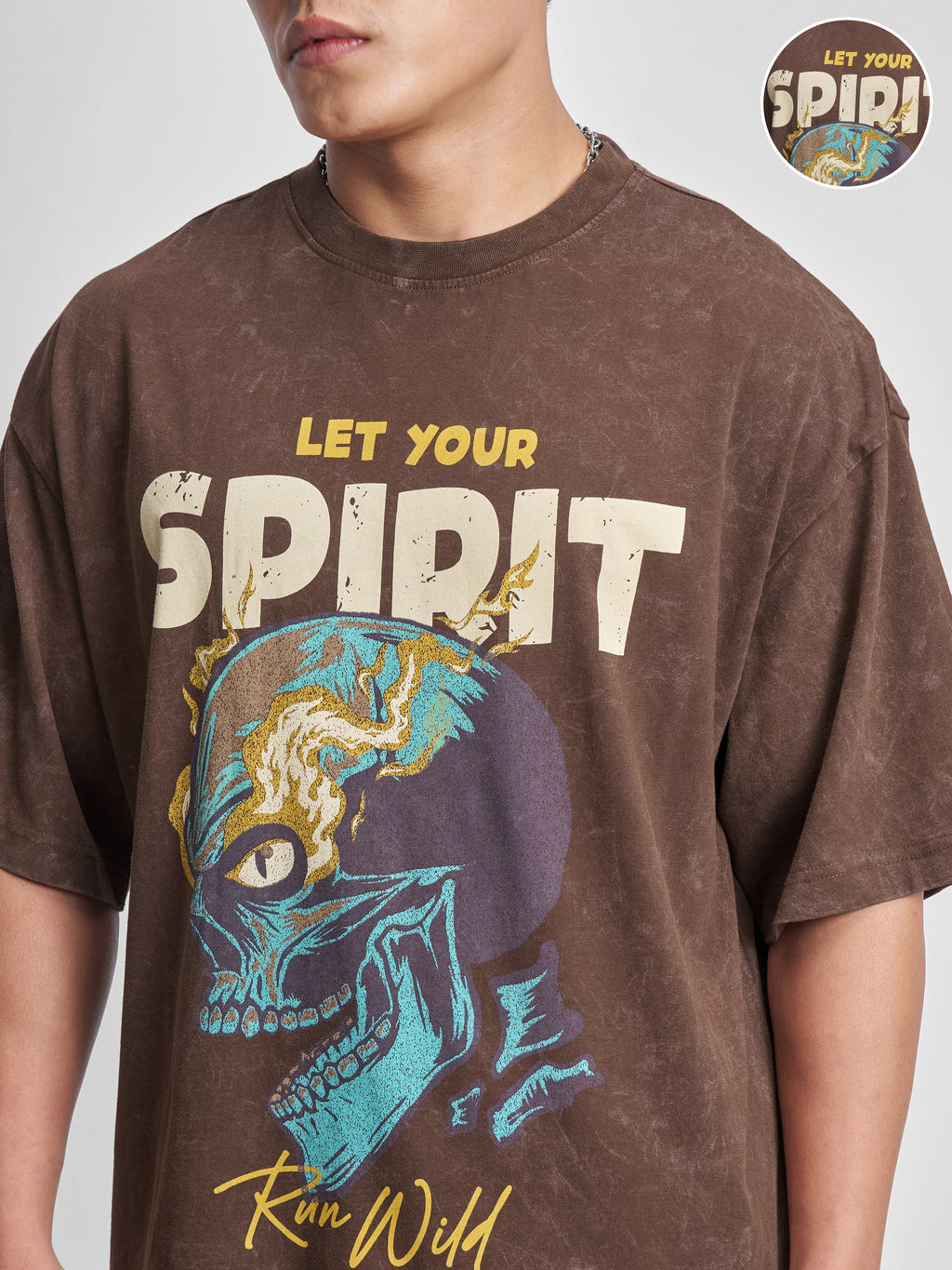 Highlander Men Brown Printed Round Neck Oversized Fit T-Shirt - Brown - Image 5
