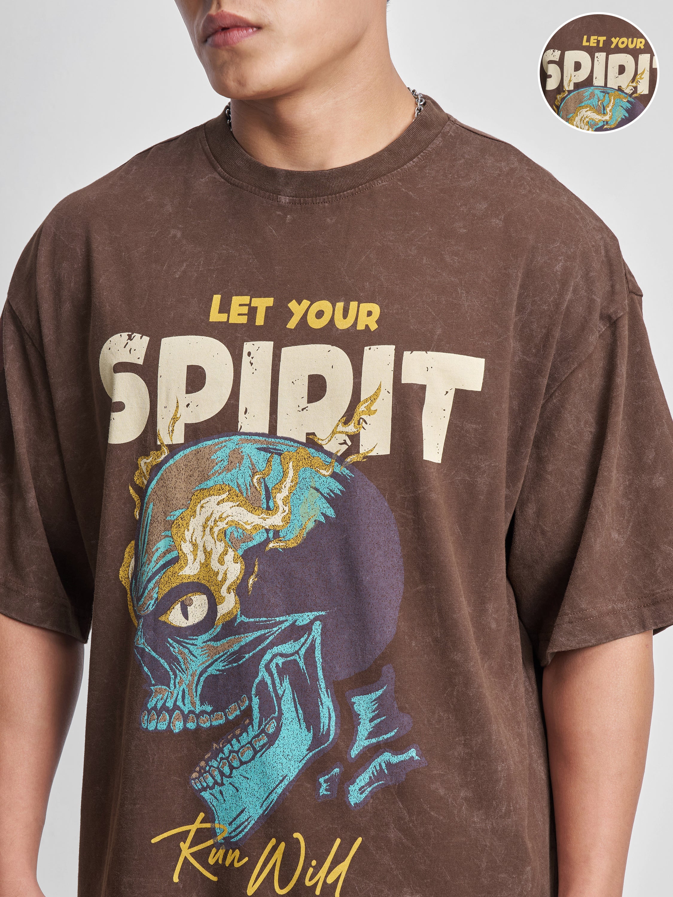 Highlander Men Brown Printed Round Neck Oversized Fit T-Shirt - Brown - Image 5