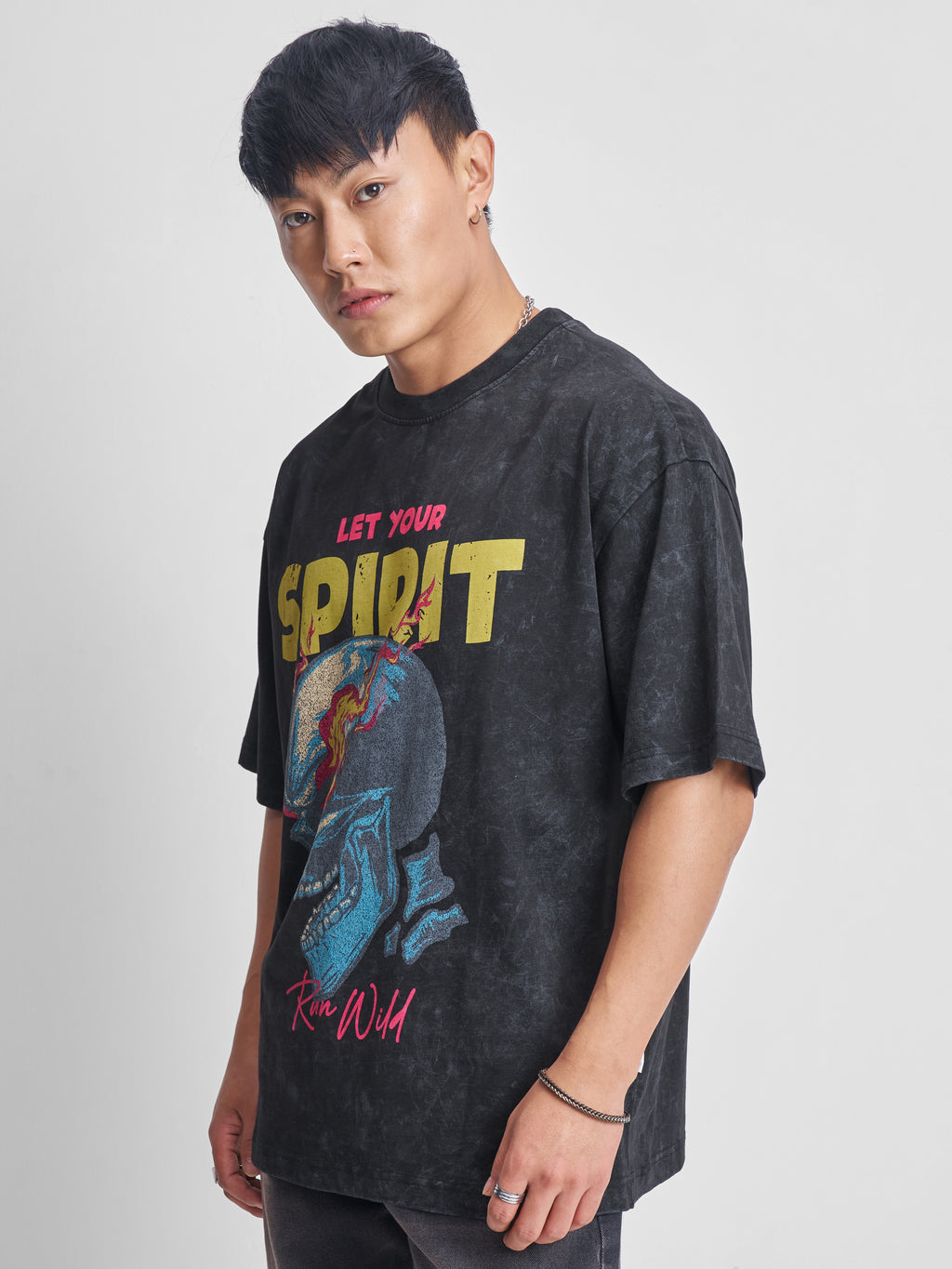 Highlander Men Black Printed Round Neck Oversized Fit T-Shirt - Black - Image 4