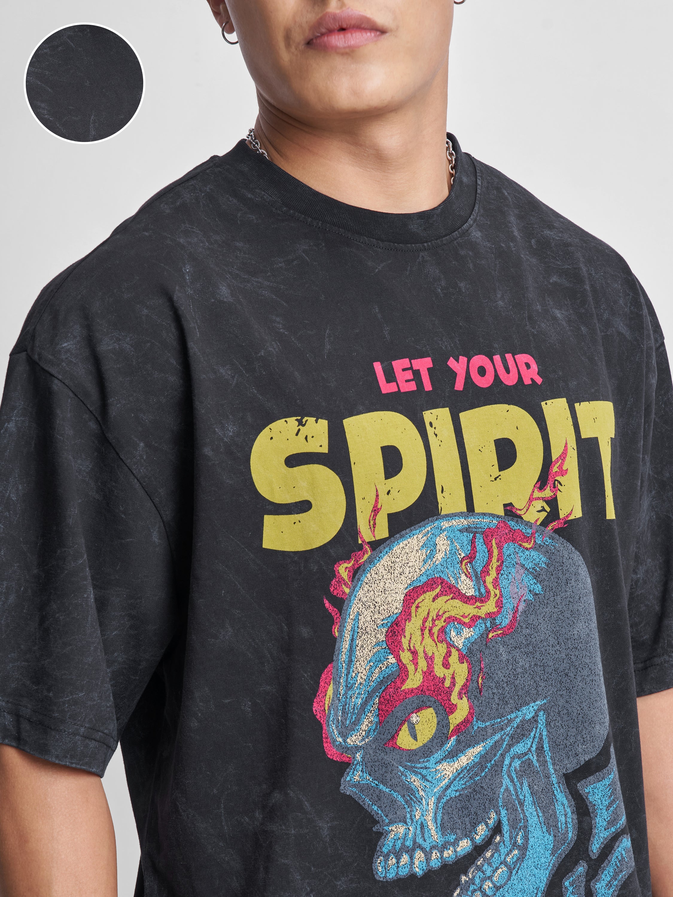 Highlander Men Black Printed Round Neck Oversized Fit T-Shirt - Black - Image 5