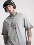 Highlander Men Grey Printed Round Neck Oversized Fit T-Shirt - Grey - Image 1