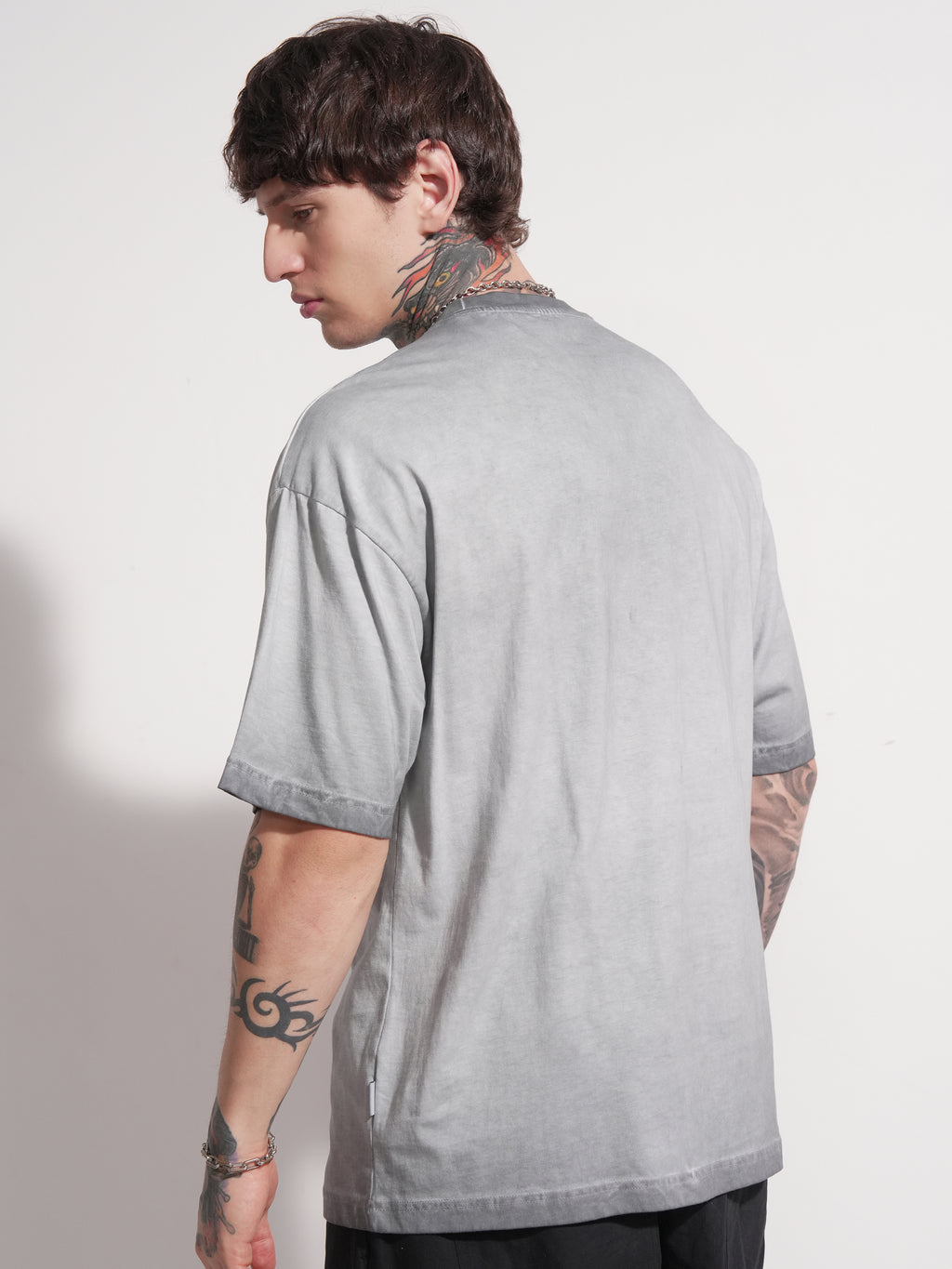 Highlander Men Grey Printed Round Neck Oversized Fit T-Shirt - Grey - Image 3