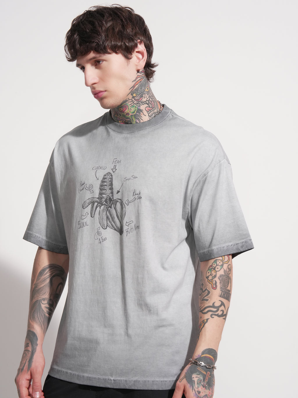 Highlander Men Grey Printed Round Neck Oversized Fit T-Shirt - Grey - Image 4