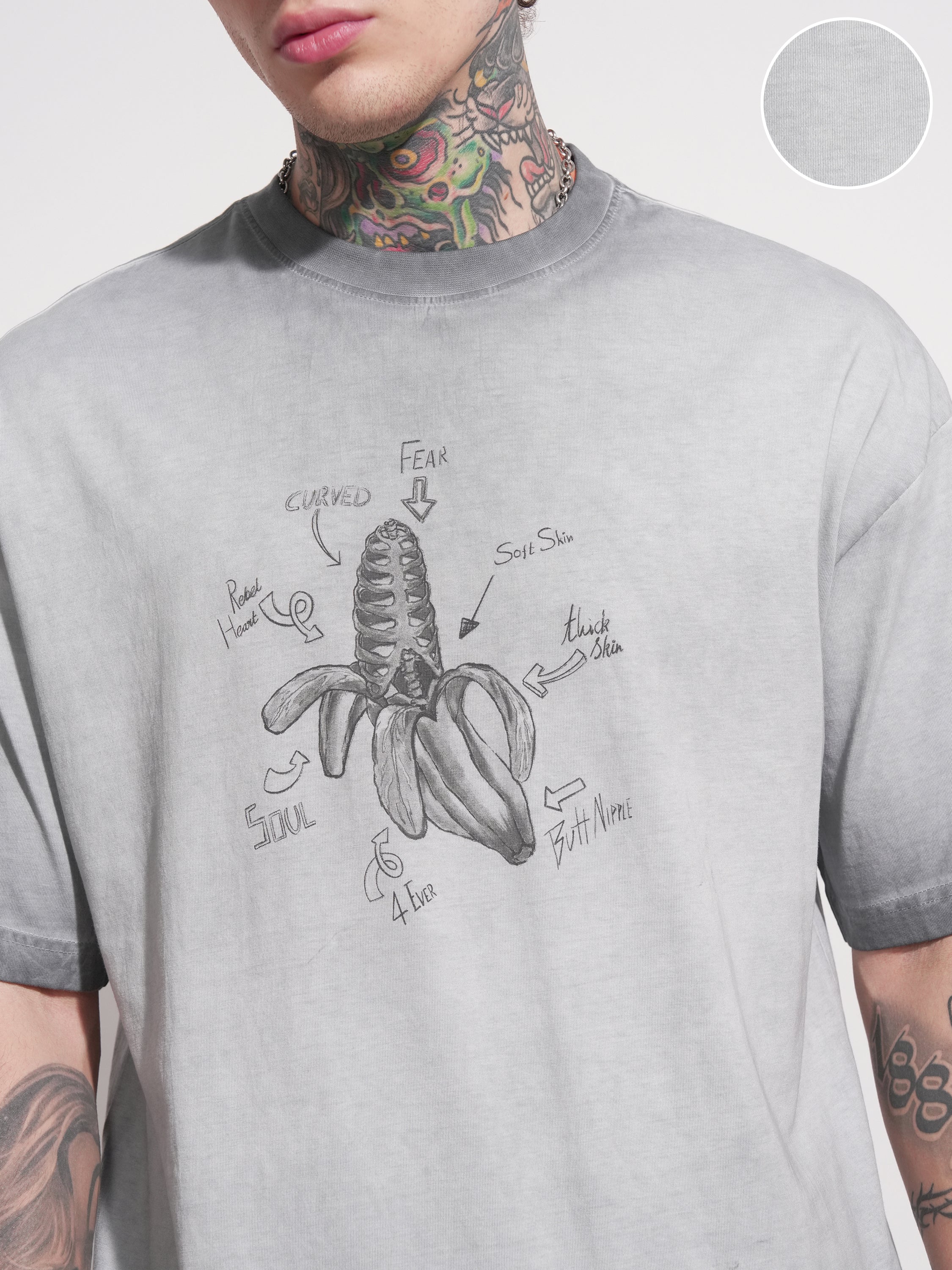 Highlander Men Grey Printed Round Neck Oversized Fit T-Shirt - Grey - Image 5