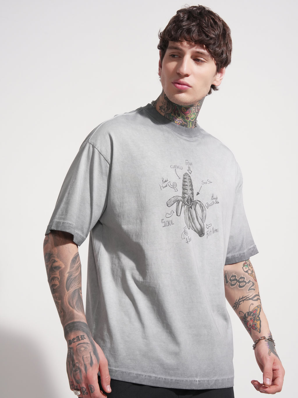 Highlander Men Grey Printed Round Neck Oversized Fit T-Shirt - Grey - Image 6