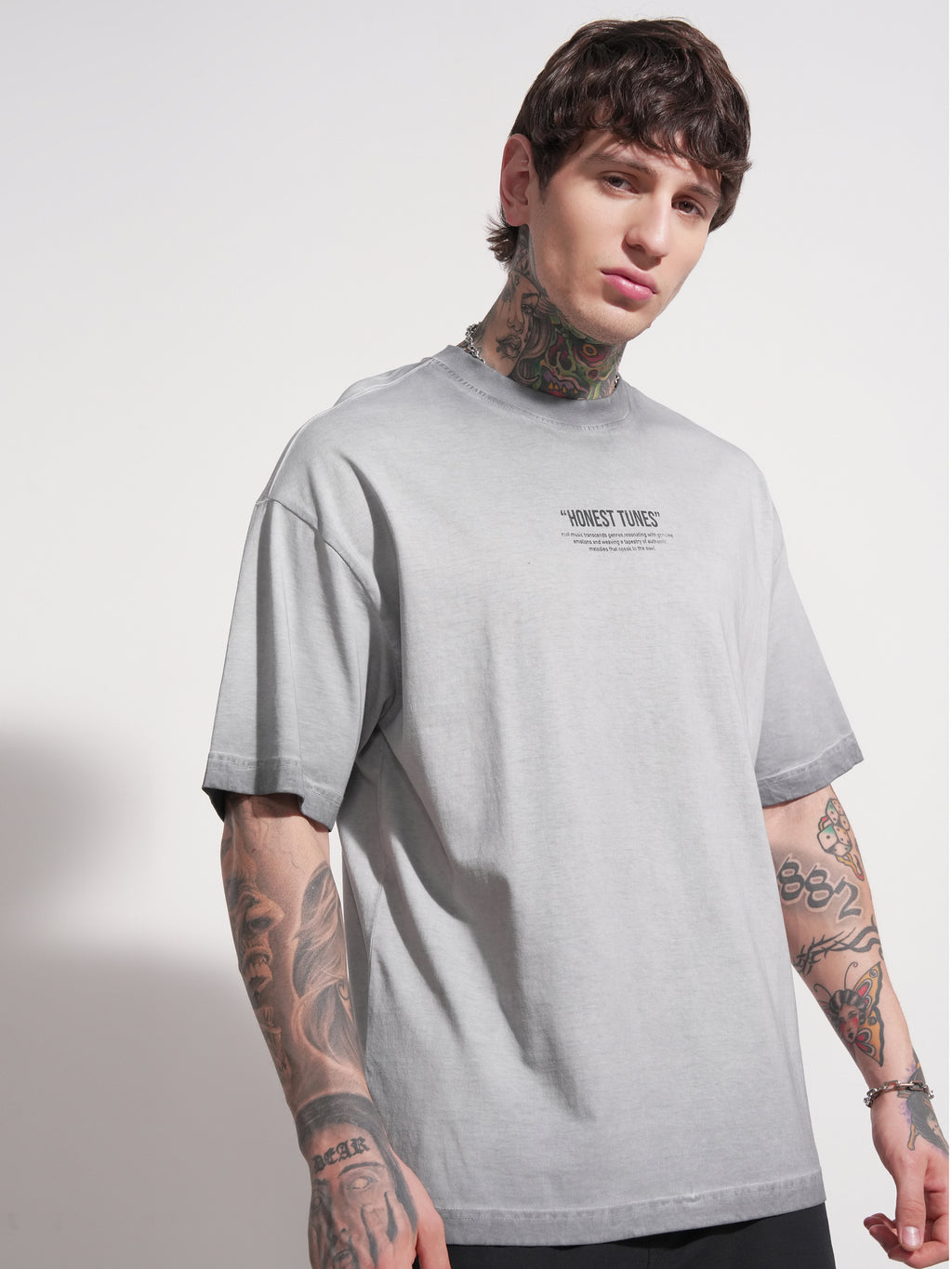 Highlander Men Grey Printed Round Neck Oversized Fit T-Shirt - Grey - Image 6