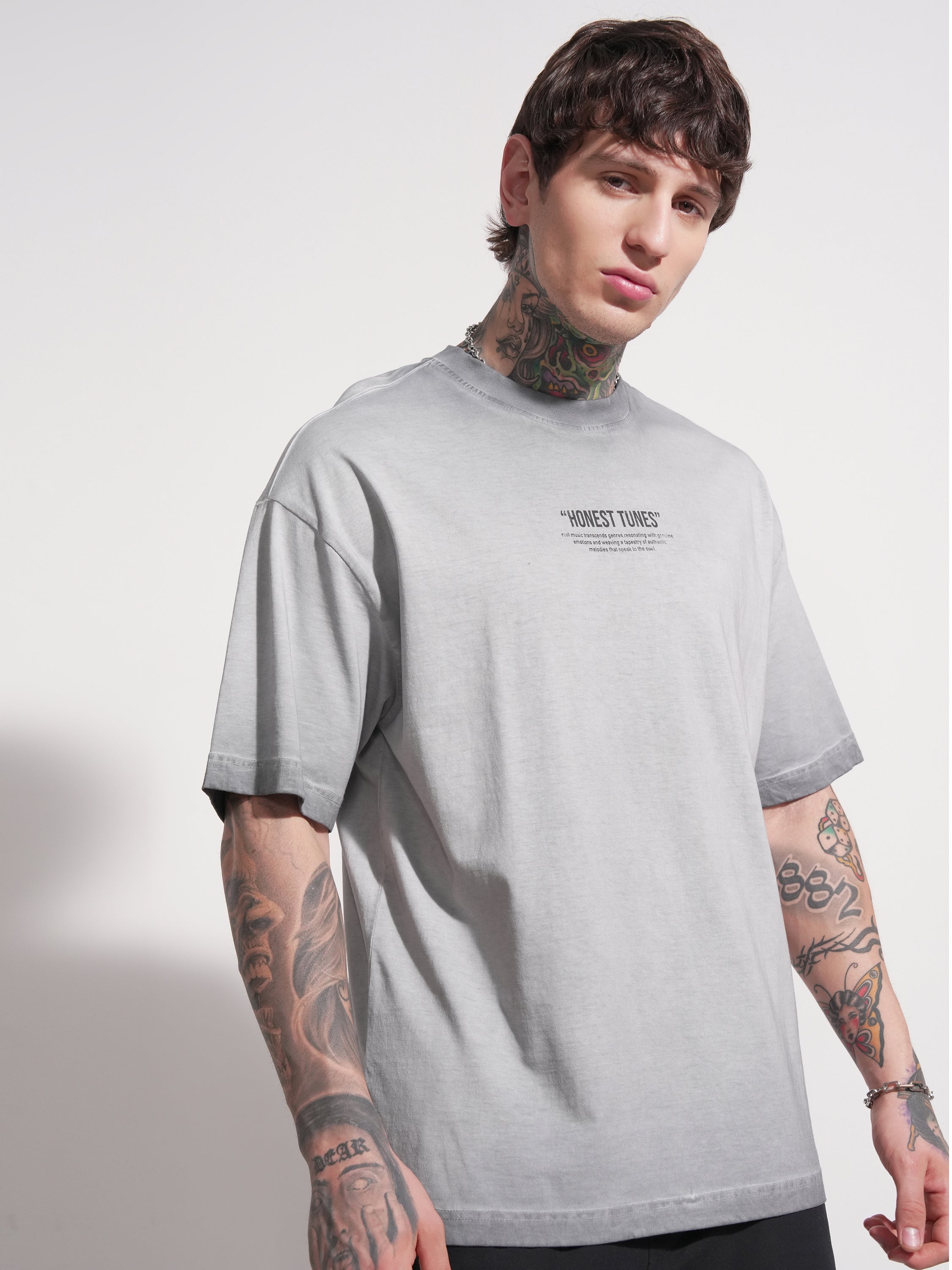 Highlander Men Grey Printed Round Neck Oversized Fit T-Shirt - Grey - Image 6