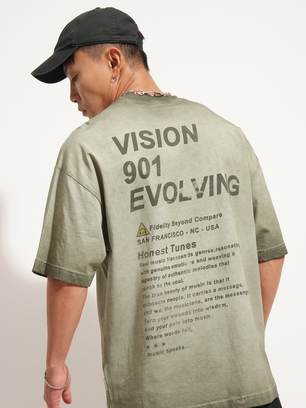 Highlander Men Olive Printed Round Neck Oversized Fit T-Shirt - Olive - Image 1