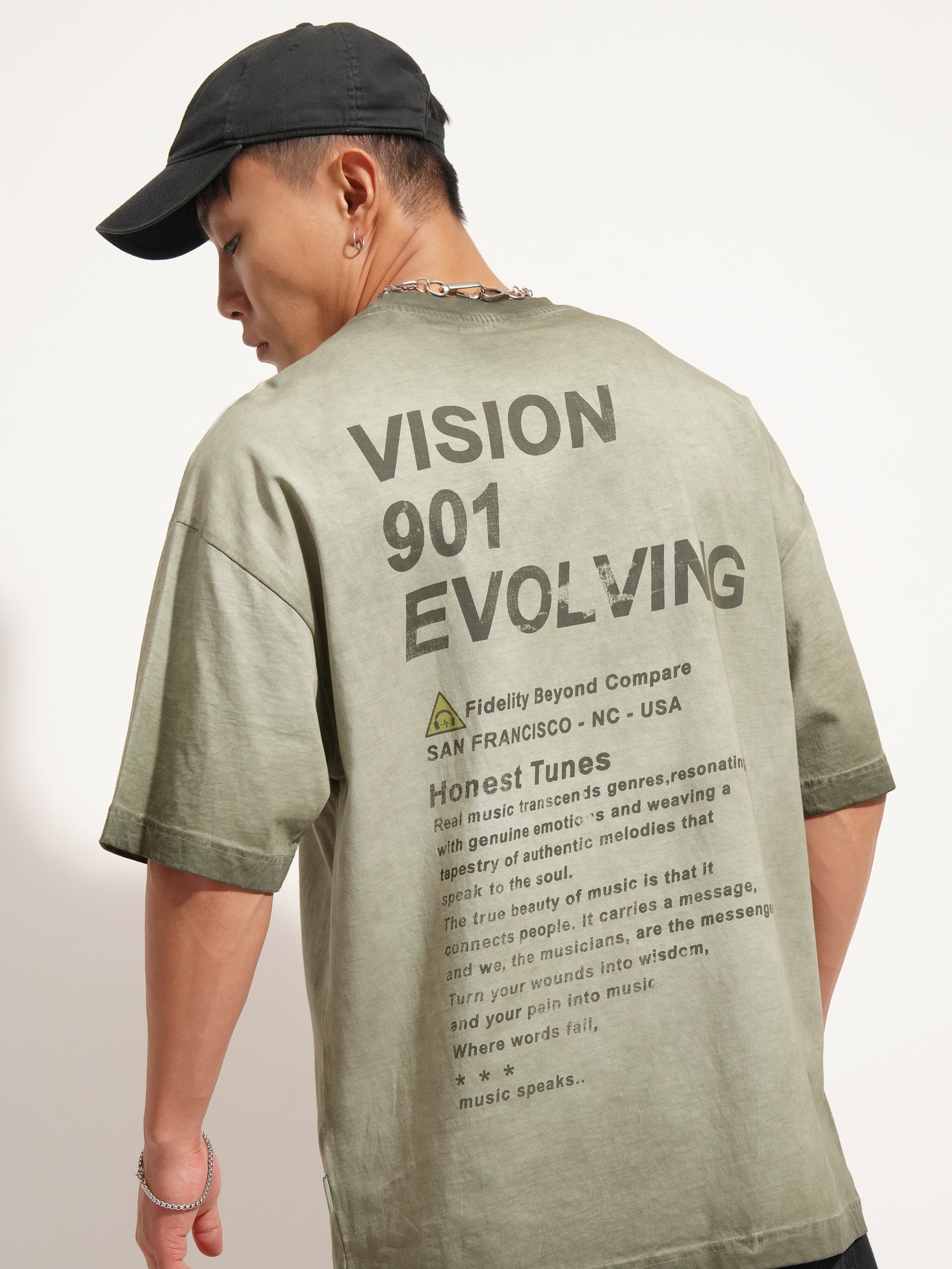 Highlander Men Olive Printed Round Neck Oversized Fit T-Shirt - Olive - Image 1