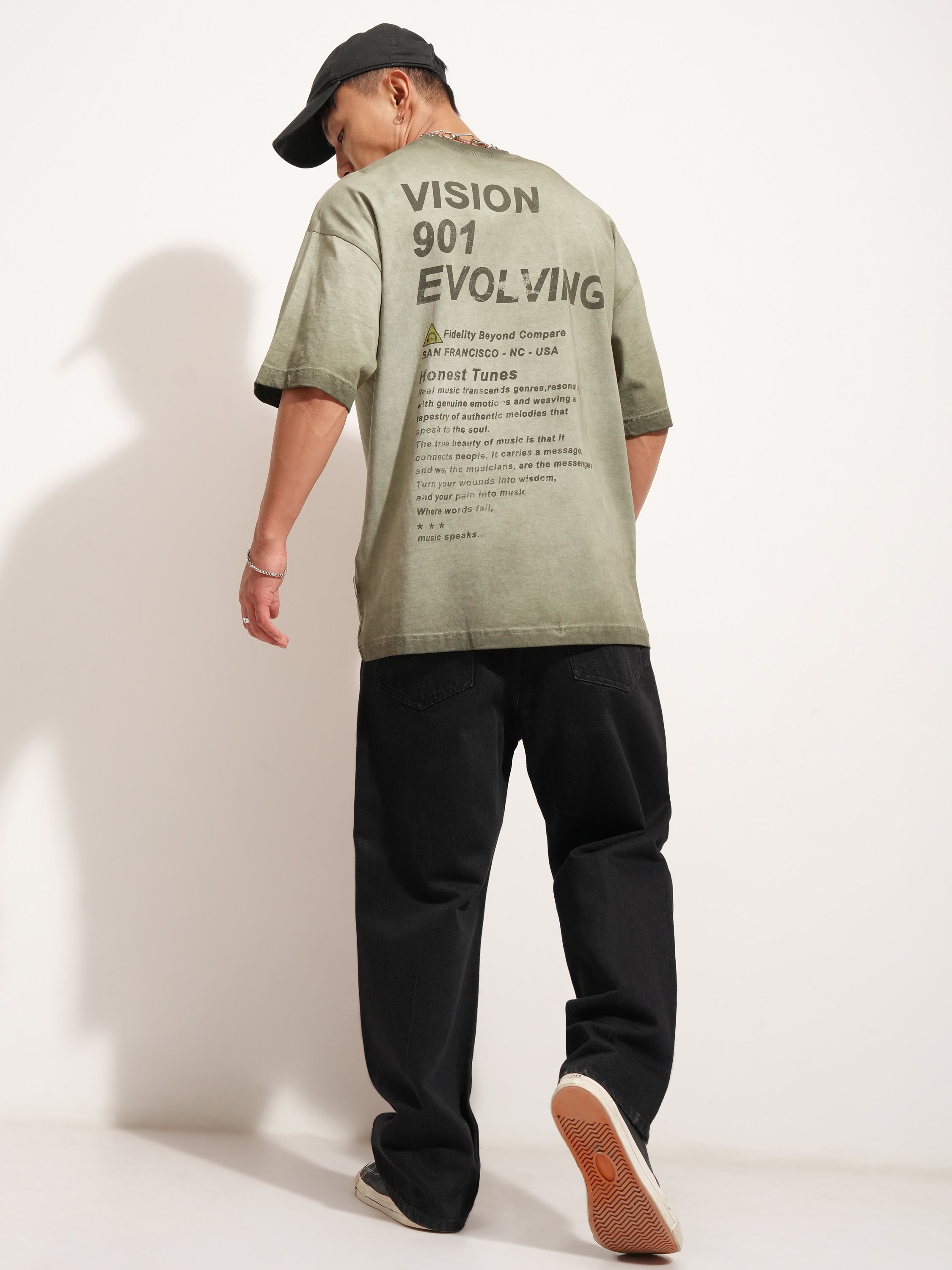 Highlander Men Olive Printed Round Neck Oversized Fit T-Shirt - Olive - Image 2
