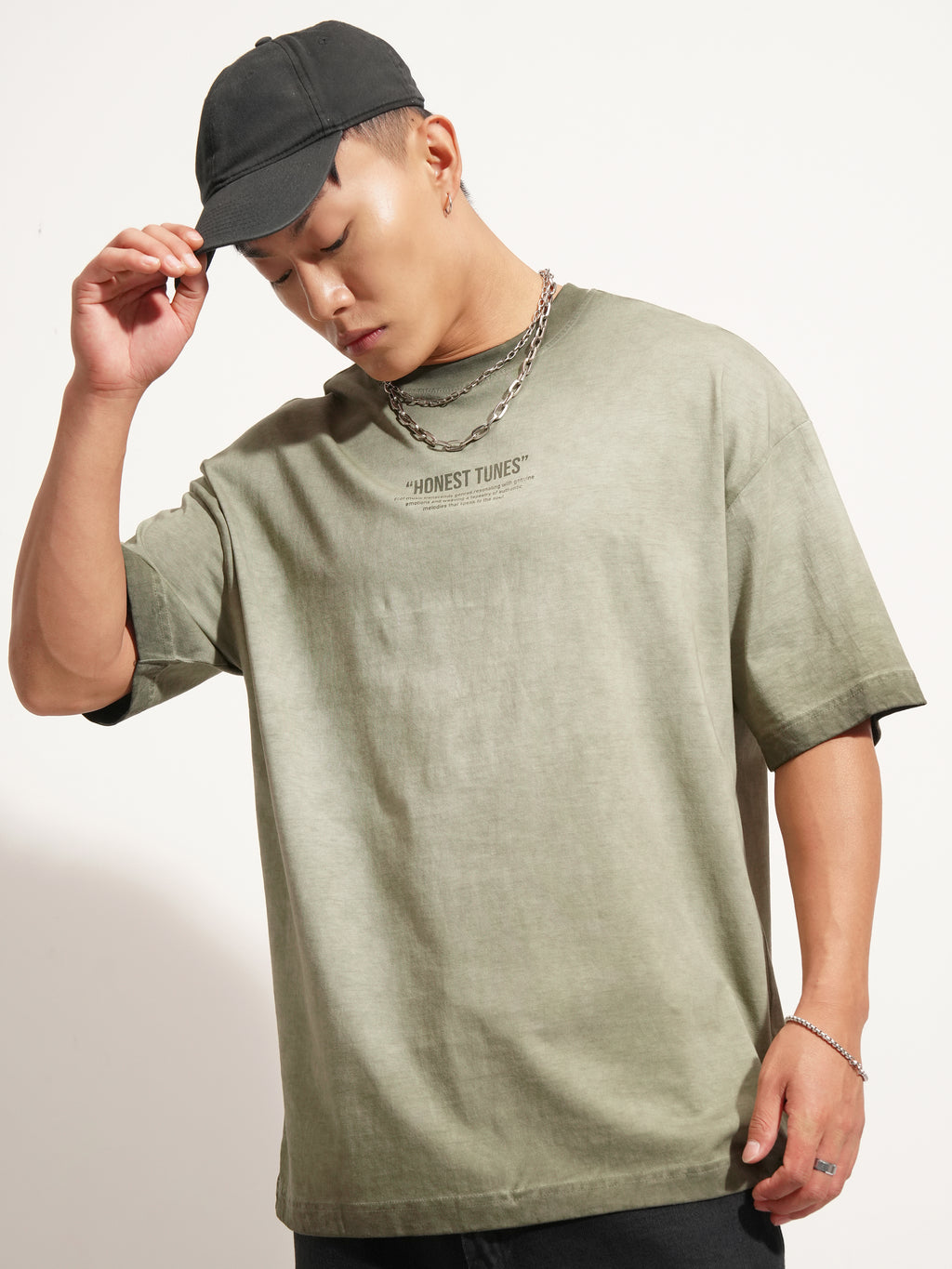 Highlander Men Olive Printed Round Neck Oversized Fit T-Shirt - Olive - Image 3