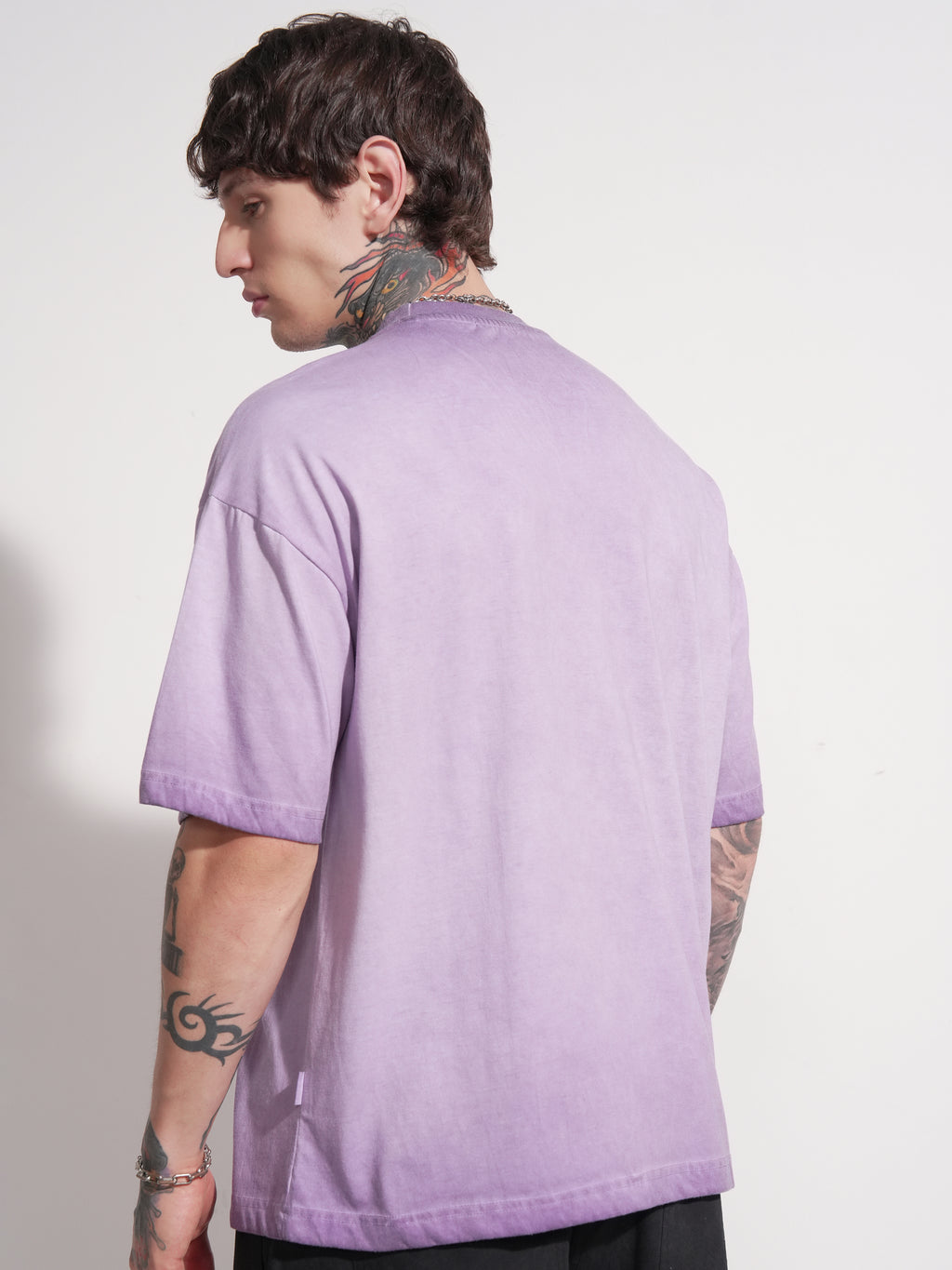 Highlander Men Lavender Printed Round Neck Oversized Fit T-Shirt - Lavender - Image 3