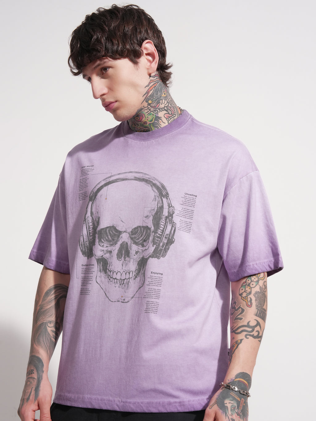Highlander Men Lavender Printed Round Neck Oversized Fit T-Shirt - Lavender - Image 4