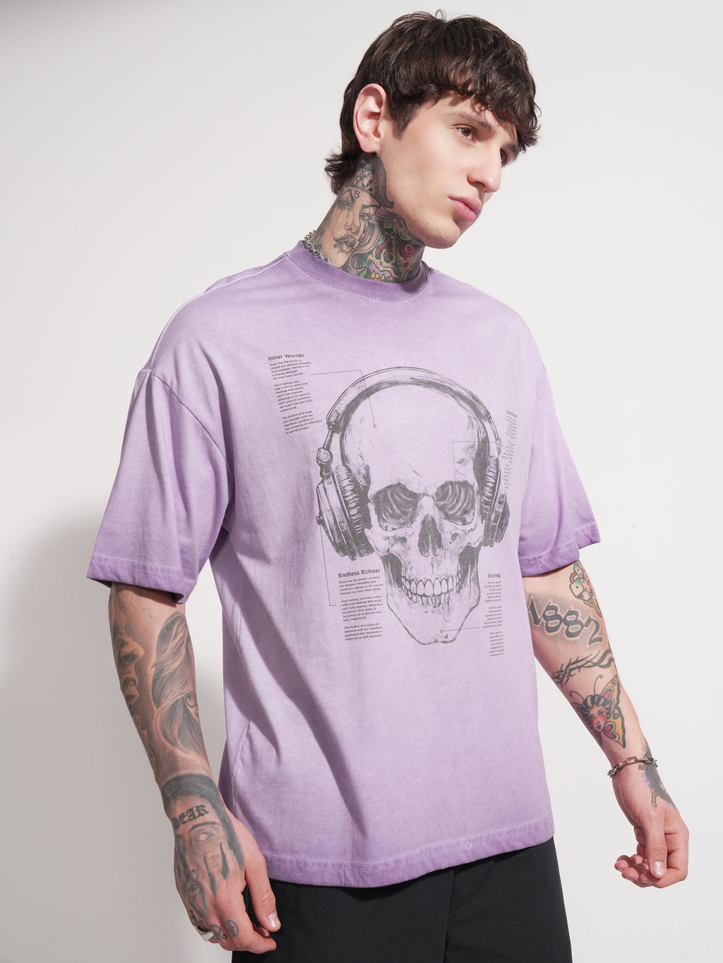 Highlander Men Lavender Printed Round Neck Oversized Fit T-Shirt - Lavender - Image 6