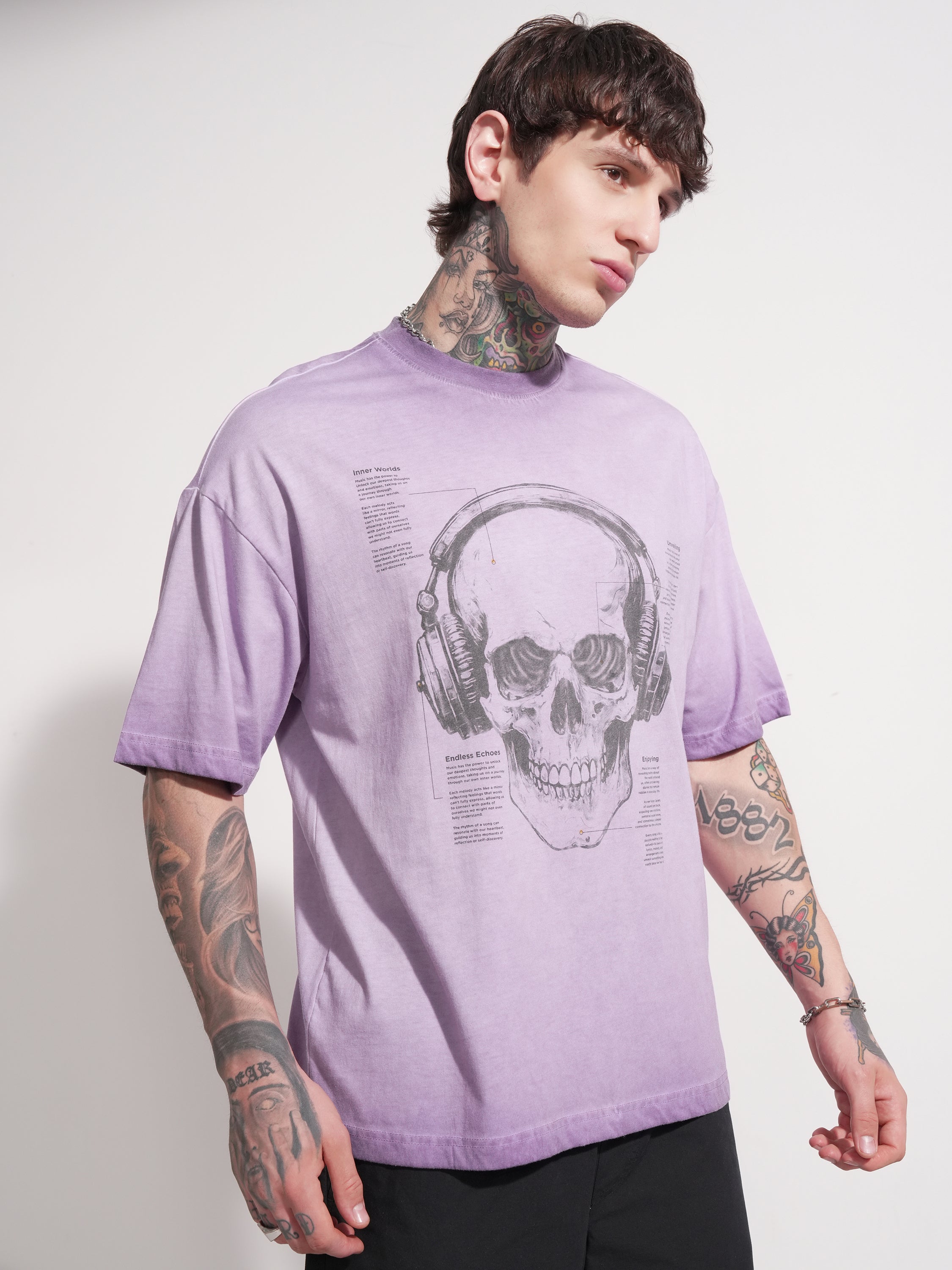 Highlander Men Lavender Printed Round Neck Oversized Fit T-Shirt - Lavender - Image 6