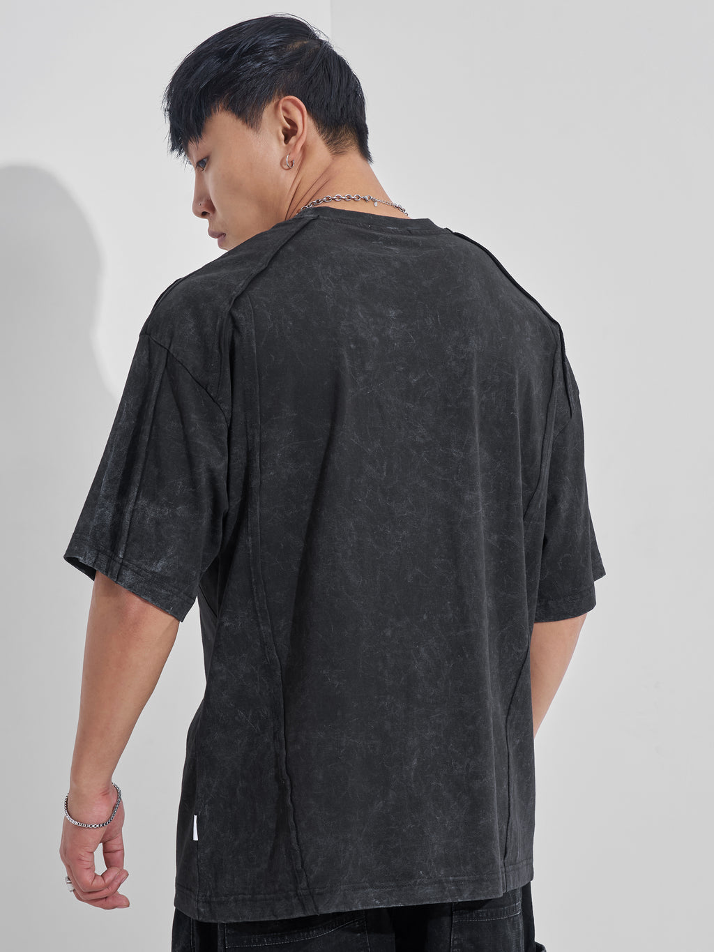 Highlander Men Black Embroidered Round Neck Oversized Fit T-Shirt - Black - Image 3