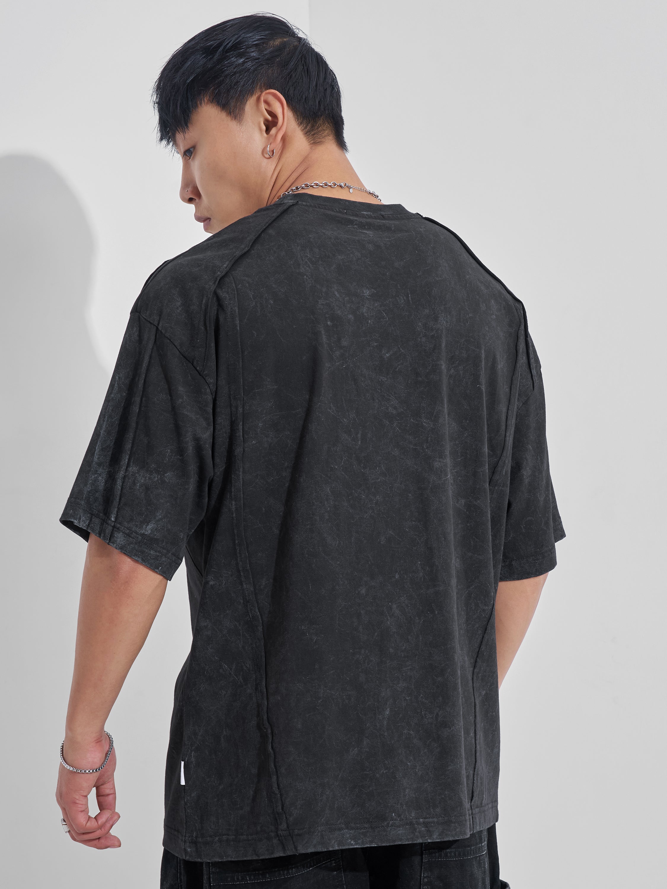 Highlander Men Black Embroidered Round Neck Oversized Fit T-Shirt - Black - Image 3