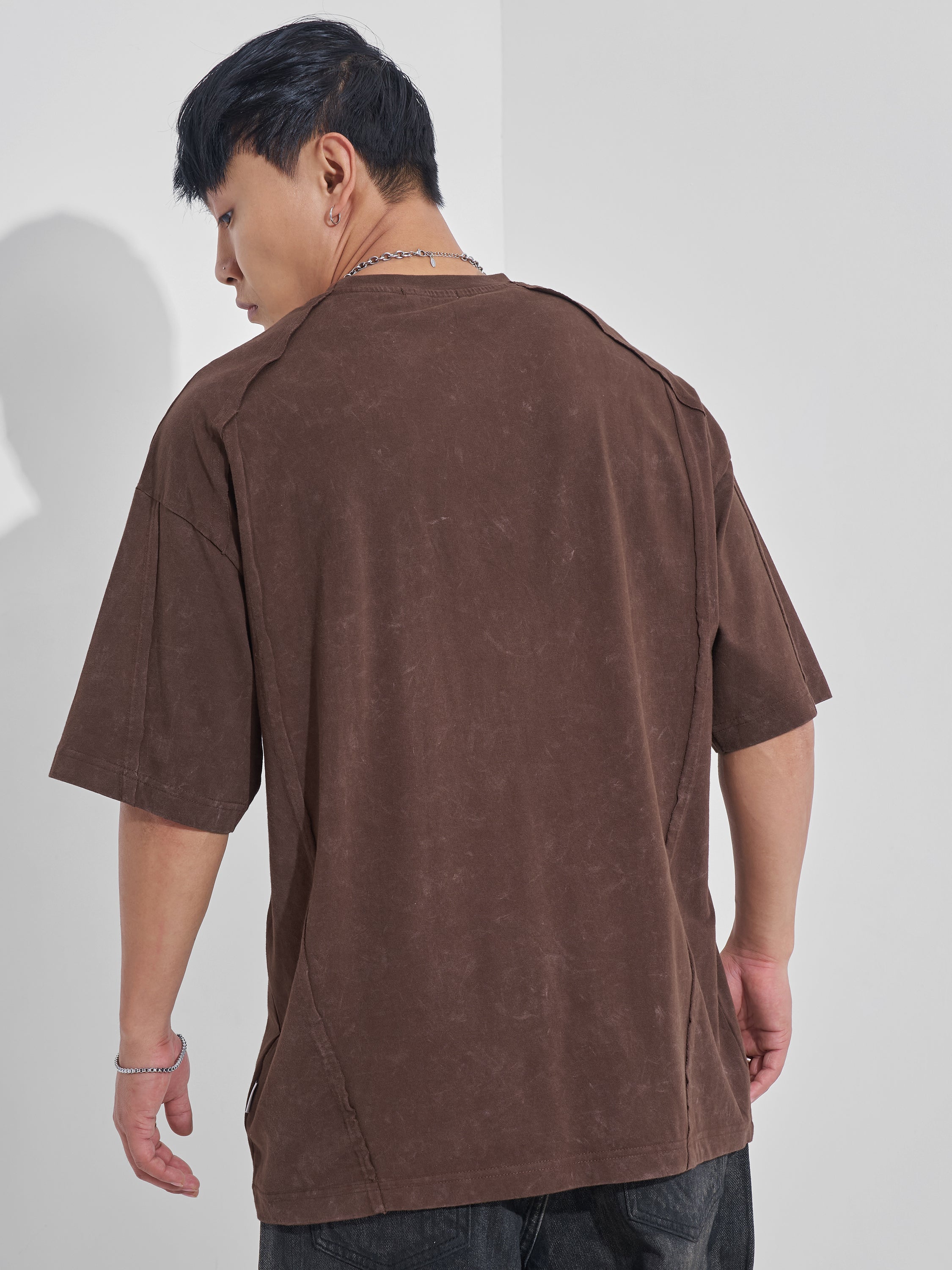 Highlander Men Brown Embroidered Round Neck Oversized Fit T-Shirt - Brown - Image 3
