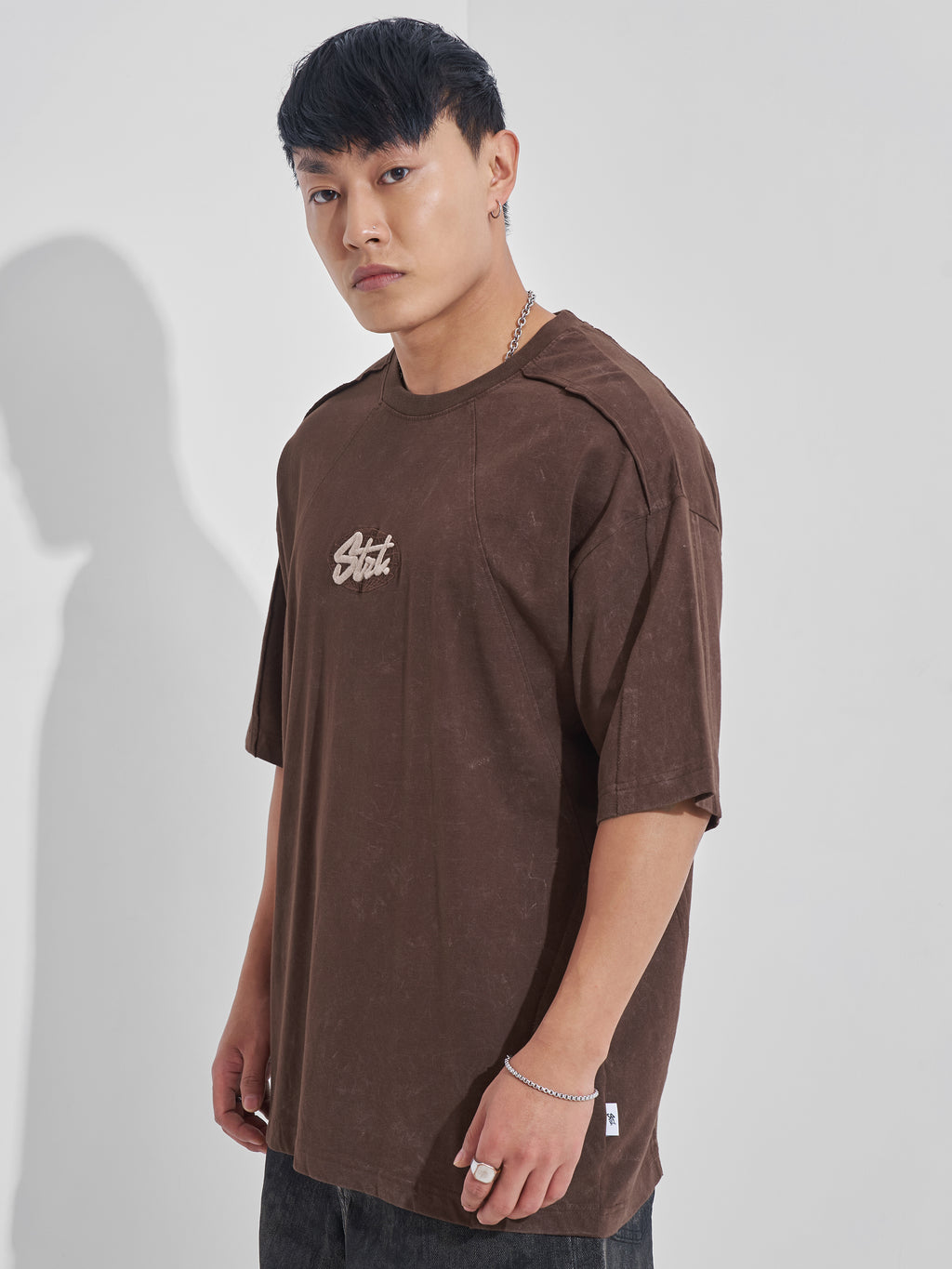 Highlander Men Brown Embroidered Round Neck Oversized Fit T-Shirt - Brown - Image 4