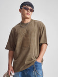 Highlander Men Khaki Self Design Round Neck Oversized Fit T-Shirt - Khaki - Image 1