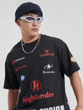 Highlander Men Black Printed Round Neck Oversized Fit T-Shirt - Black - Image 1