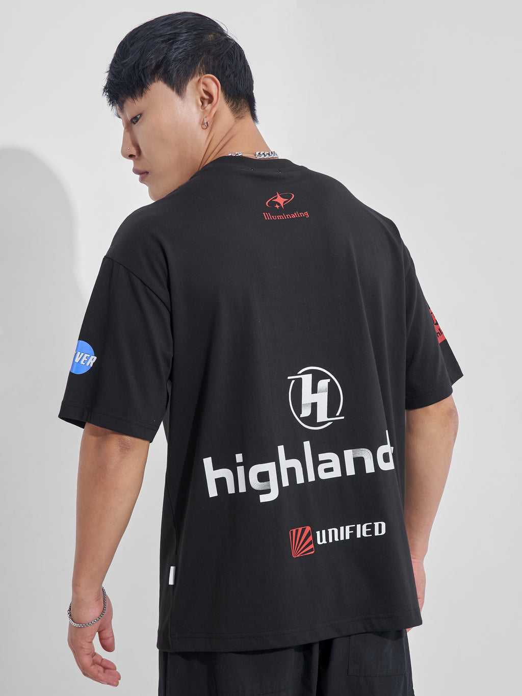 Highlander Men Black Printed Round Neck Oversized Fit T-Shirt - Black - Image 3