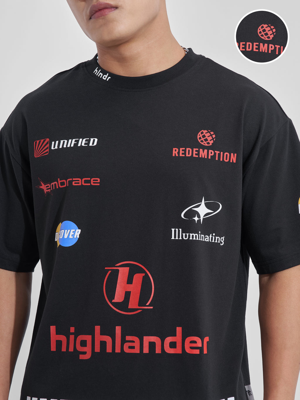 Highlander Men Black Printed Round Neck Oversized Fit T-Shirt - Black - Image 5
