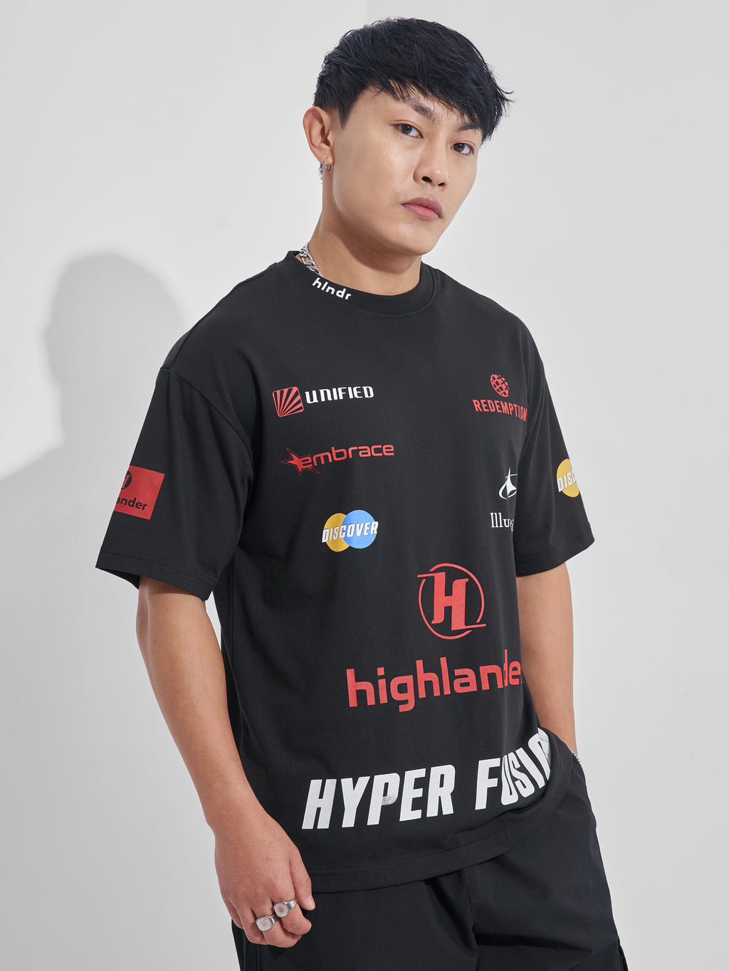 Highlander Men Black Printed Round Neck Oversized Fit T-Shirt - Black - Image 6