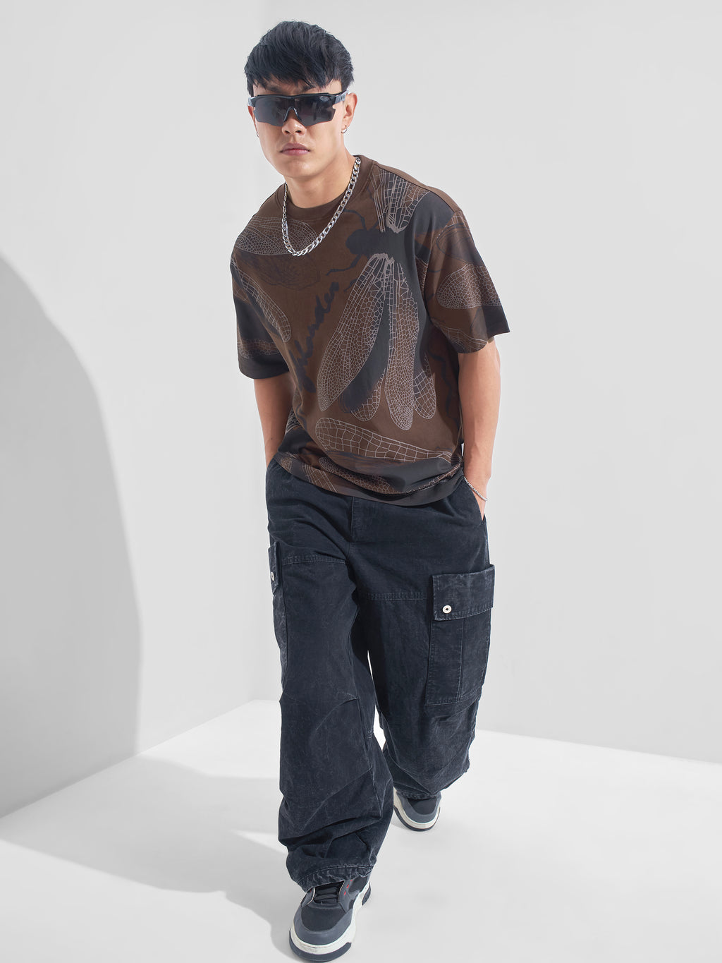 Highlander Men Brown Printed Round Neck Oversized Fit T-Shirt - Brown - Image 2