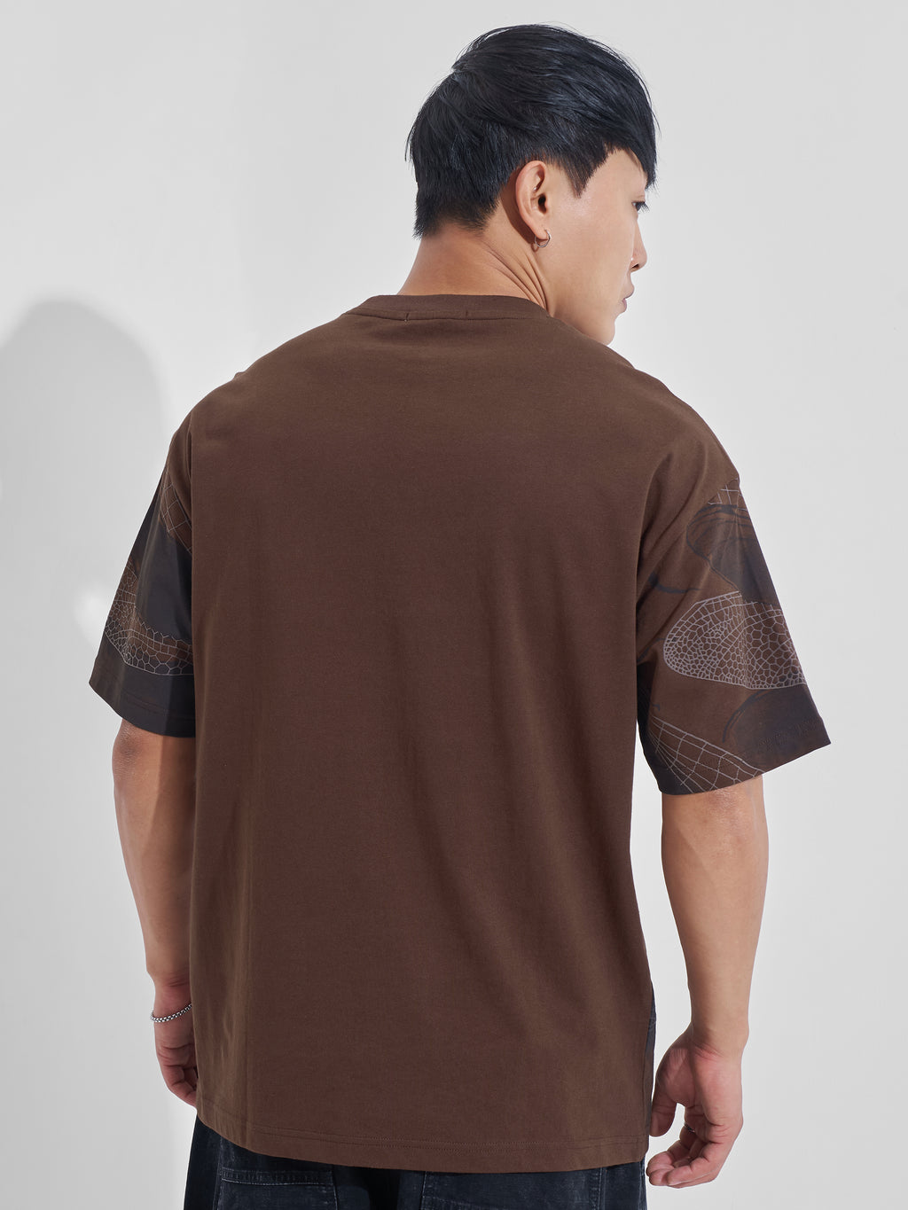 Highlander Men Brown Printed Round Neck Oversized Fit T-Shirt - Brown - Image 3