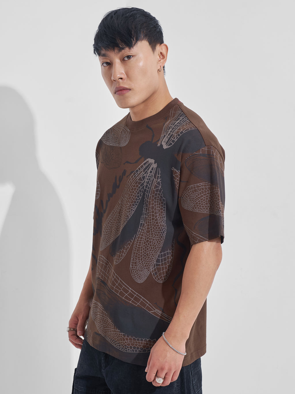 Highlander Men Brown Printed Round Neck Oversized Fit T-Shirt - Brown - Image 4