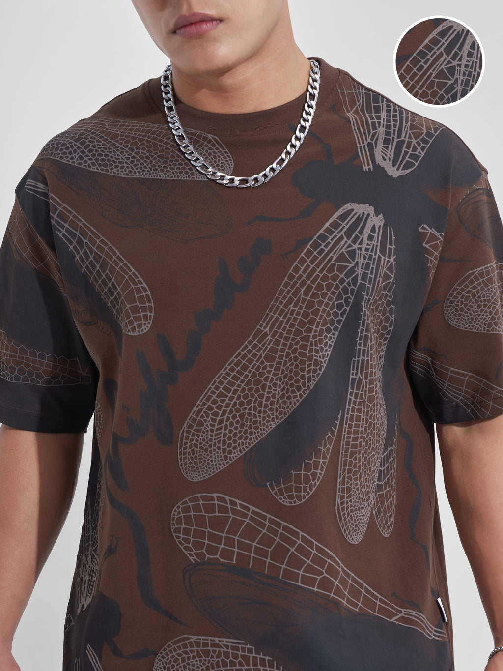 Highlander Men Brown Printed Round Neck Oversized Fit T-Shirt - Brown - Image 5
