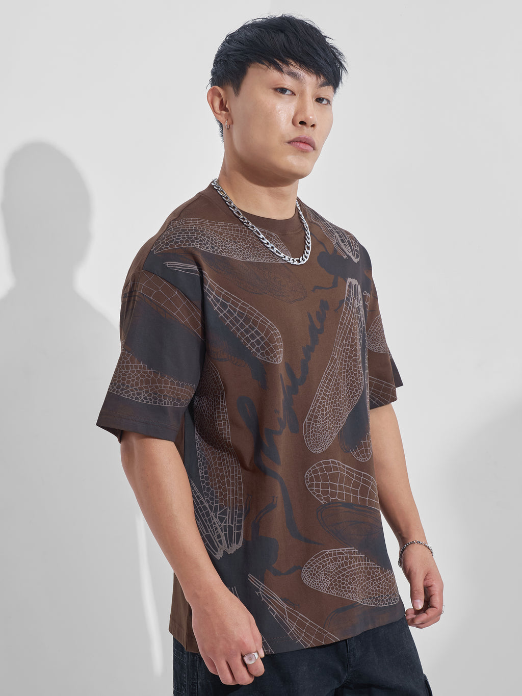 Highlander Men Brown Printed Round Neck Oversized Fit T-Shirt - Brown - Image 6