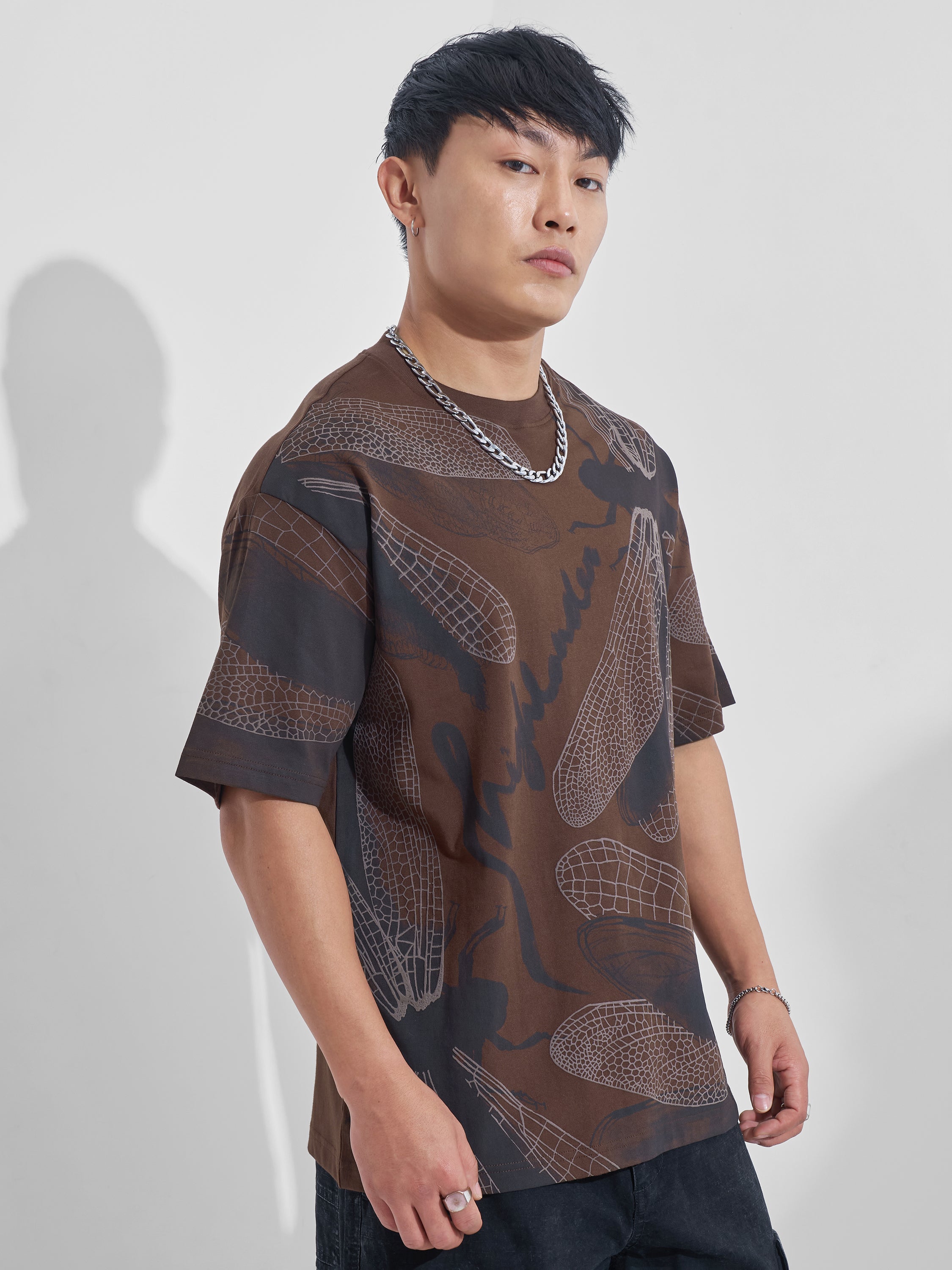 Highlander Men Brown Printed Round Neck Oversized Fit T-Shirt - Brown - Image 6