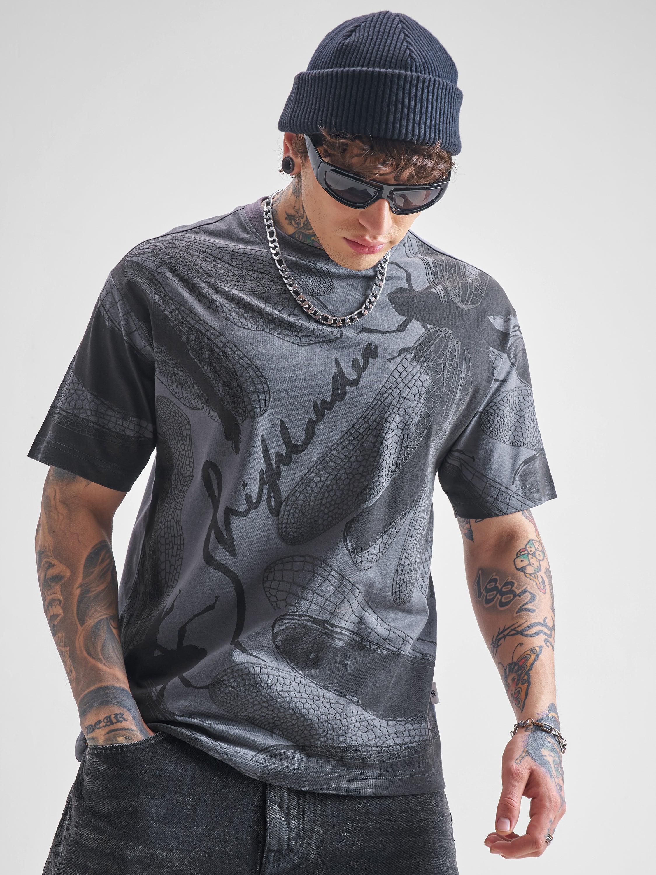 Highlander Men Grey Printed Round Neck T-Shirt - Grey - Image 1